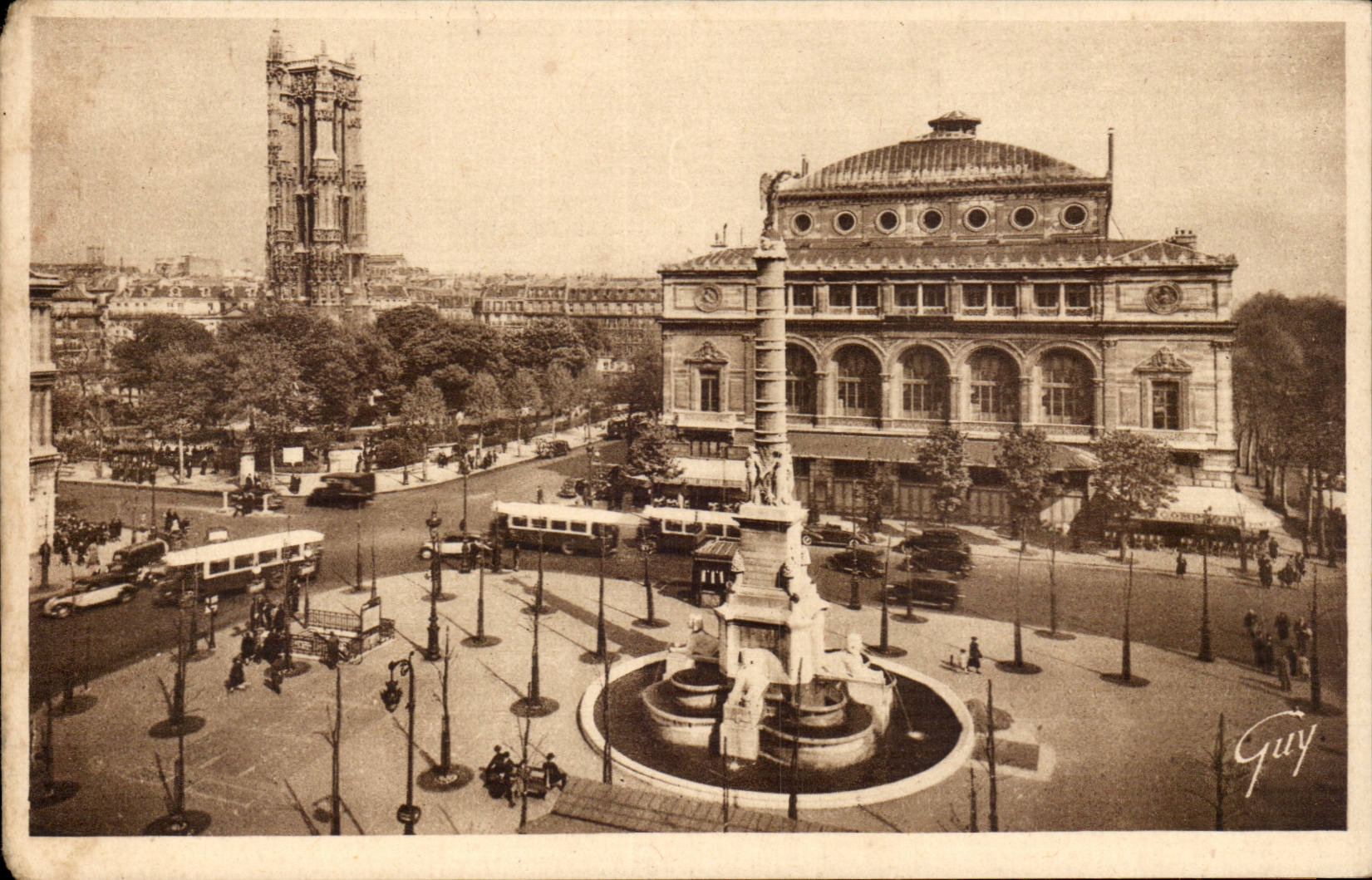 Paris CPA La place du Chatelet et la tour Saint Jacques