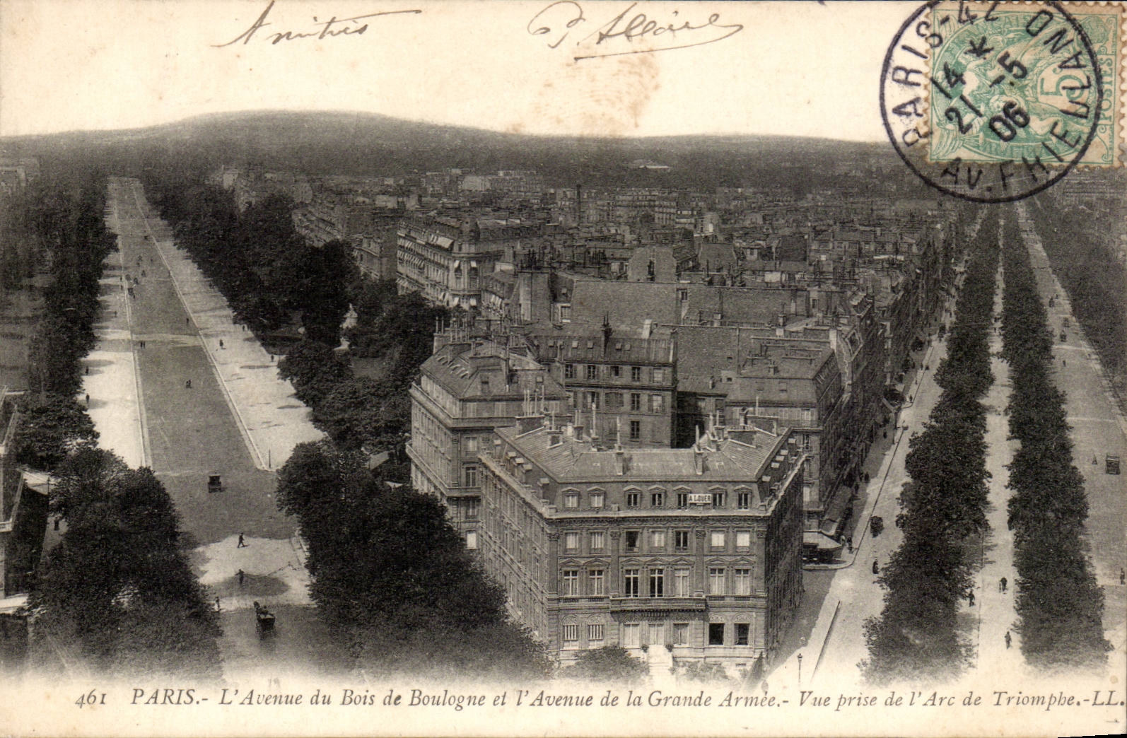 Paris CPA the avenue of the Wood of Boulogne and the avenue of the Large army Seen from of Arc de Triomphe