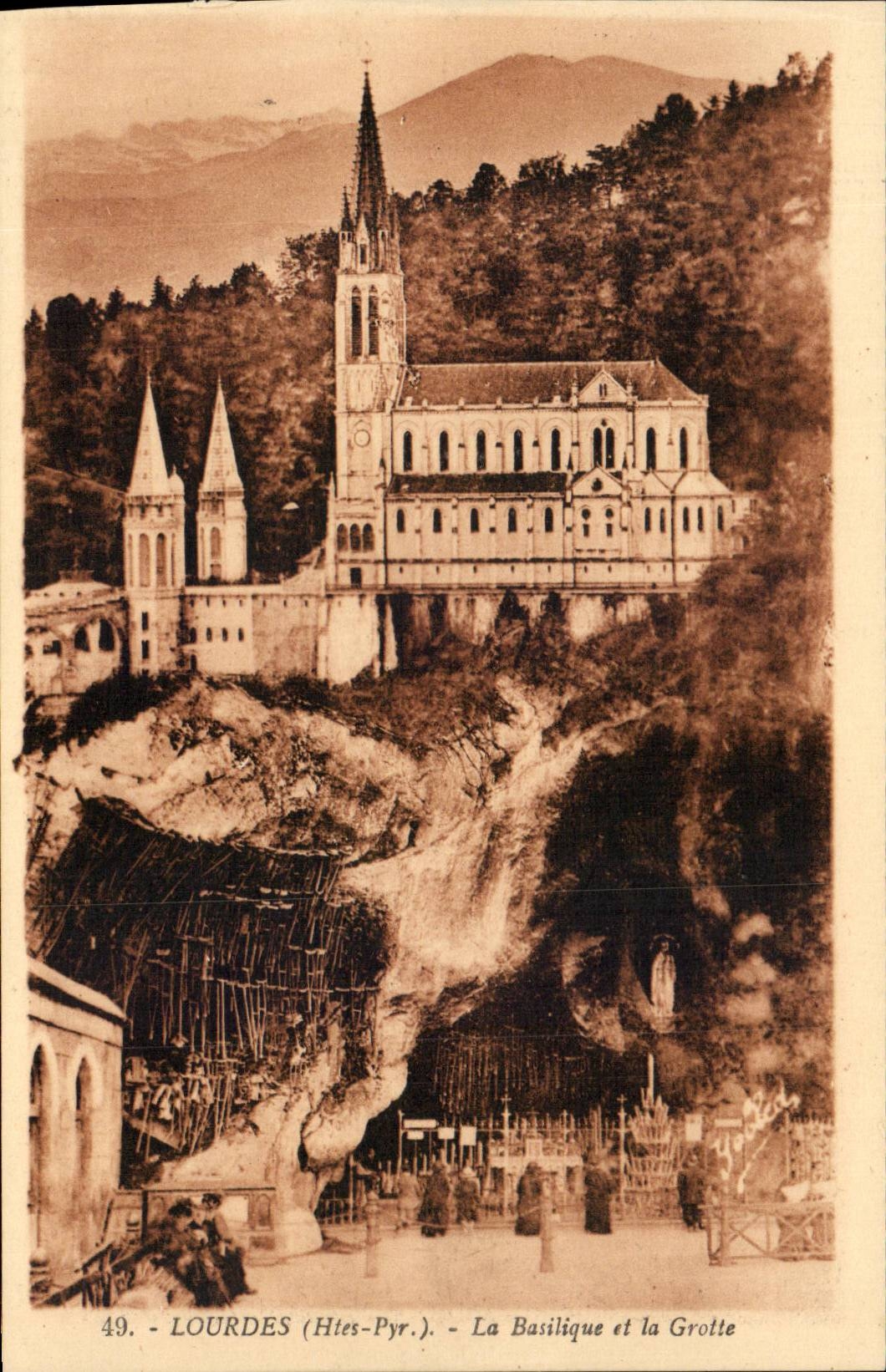 Lourdes - the Basilica and Cave CPA