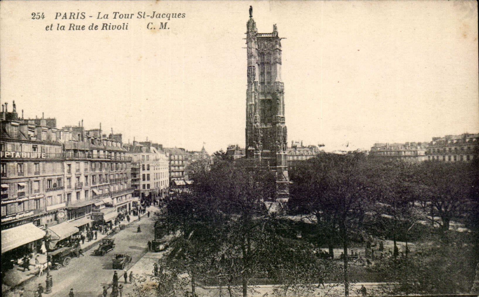 Paris - 4 - La Tour Saint Jacques et la Rue de Rivoli CPA