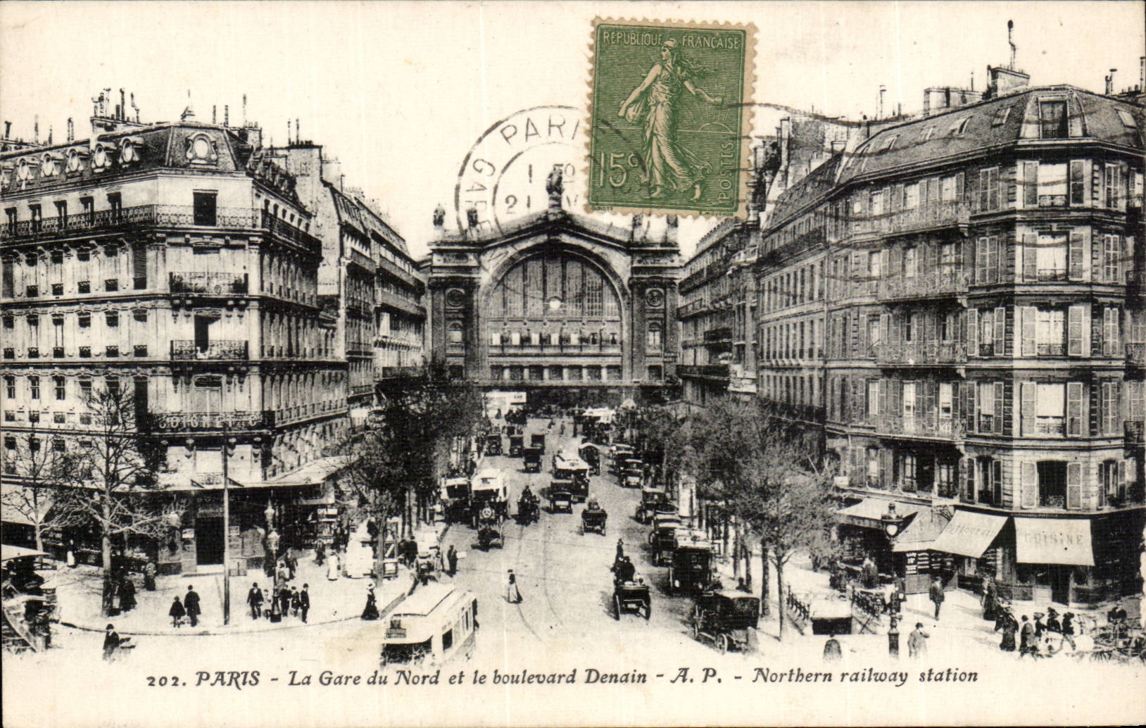 Paris - 10 - Station of North and the Boulevard - Denain - tram CPA