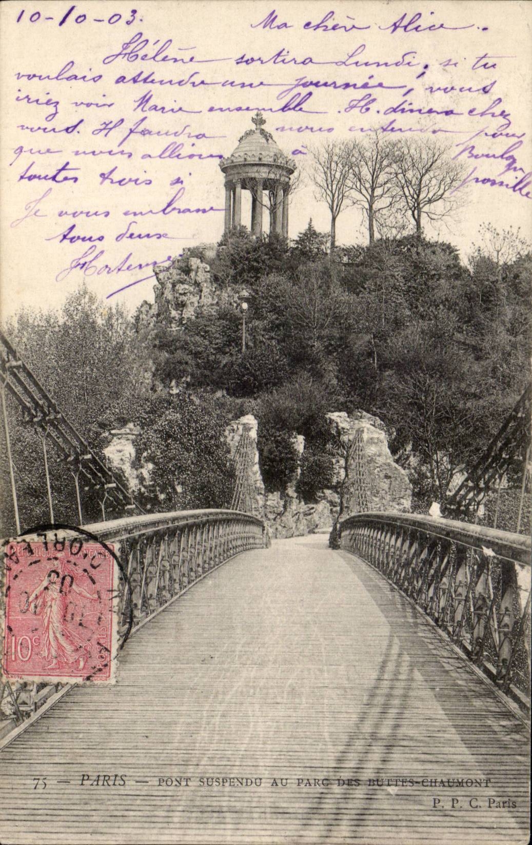 Paris - 19 - Chaumont Hillocks - Suspended bridge - CPA