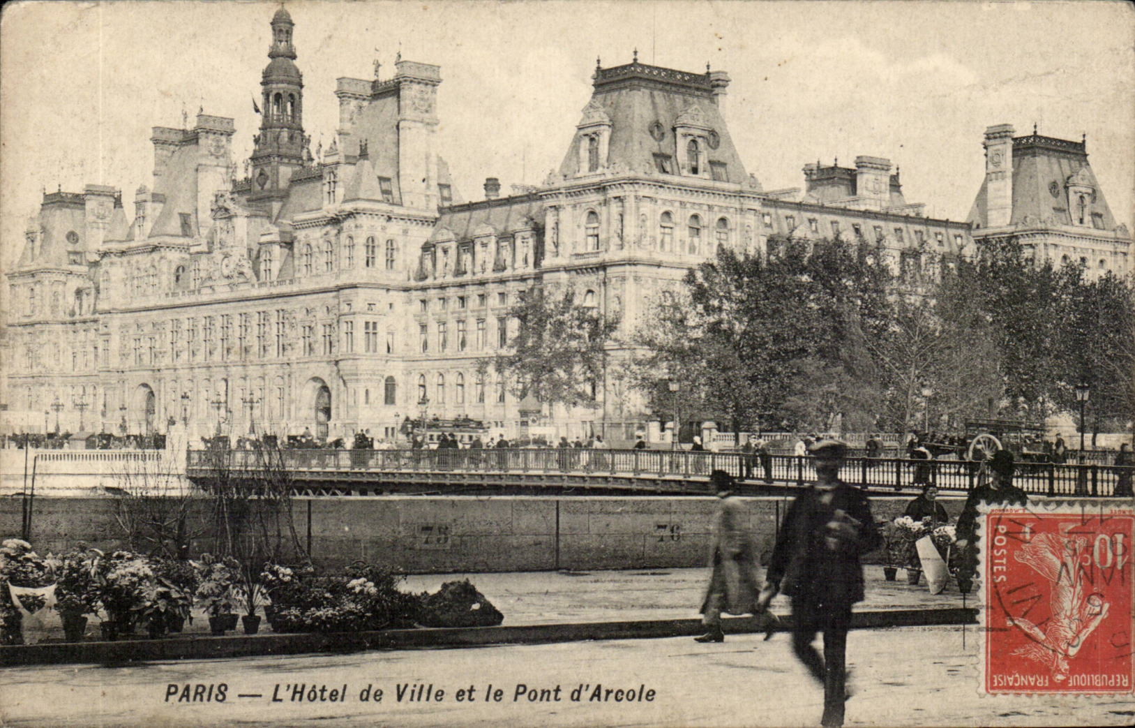 Paris - 4 - Hote de Ville et le Pont D'Arcole - CPA Marche aux fleurs