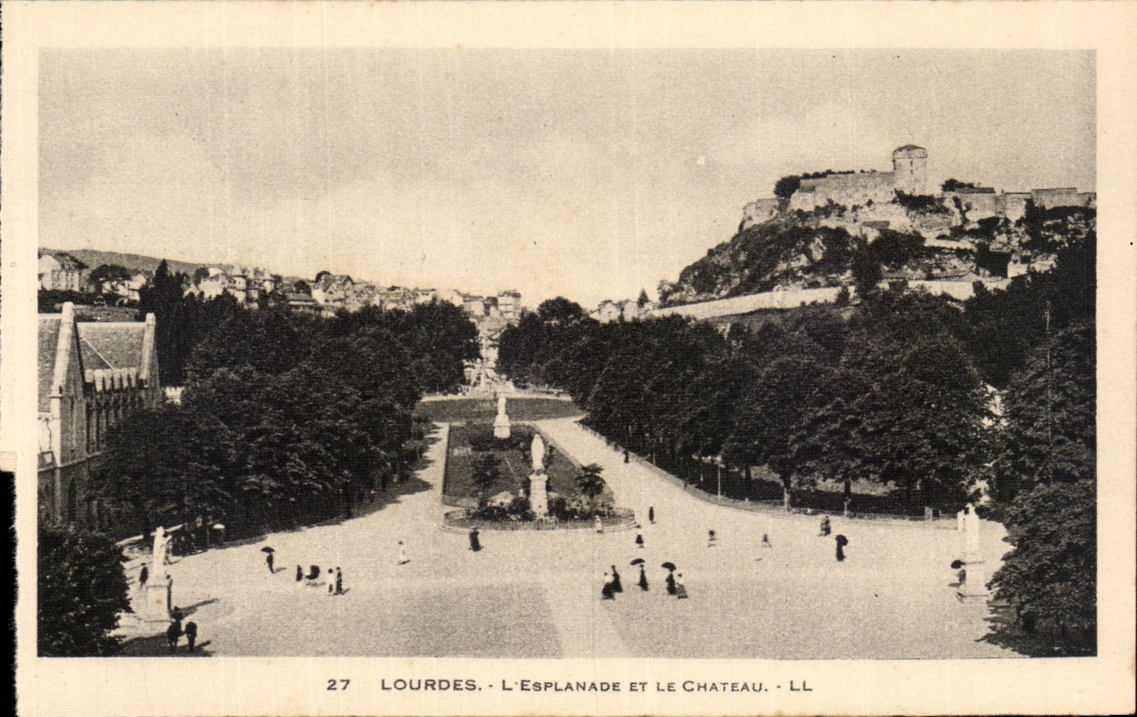 Lourdes - the Esplanade and Castle CPA