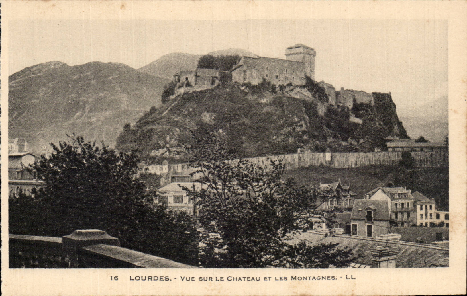 Lourdes - Sight on the Castle and Mountains CPA
