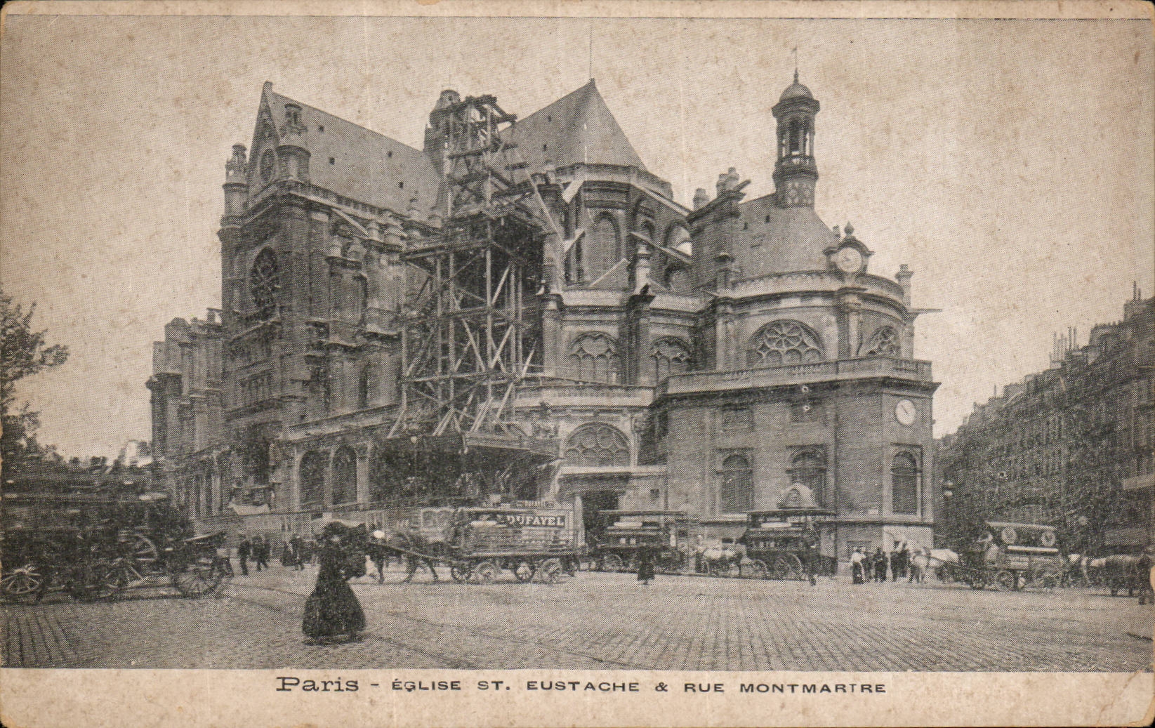 Paris CPA Eglise St Eustache et rue montmartre