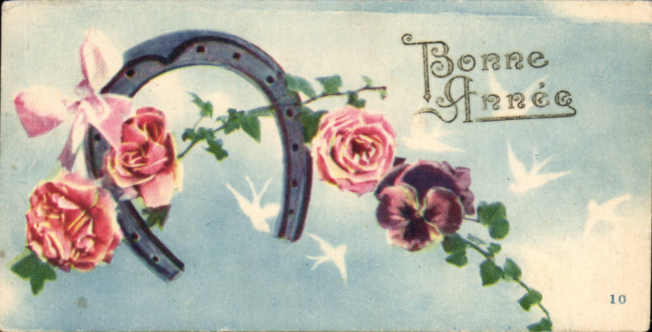 CPA Fantasy Happy New Year Flowers Horseshoe