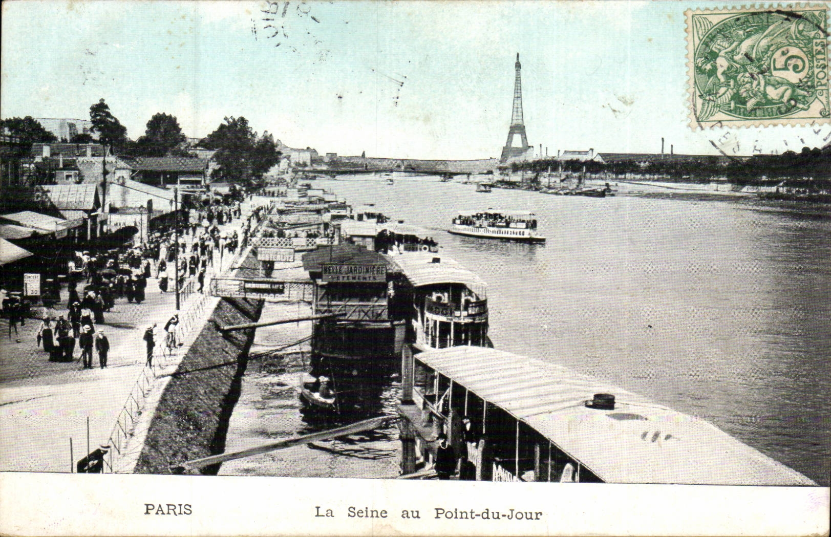 Paris CPA the Seine with the bridge of the day (Eiffel Tower)