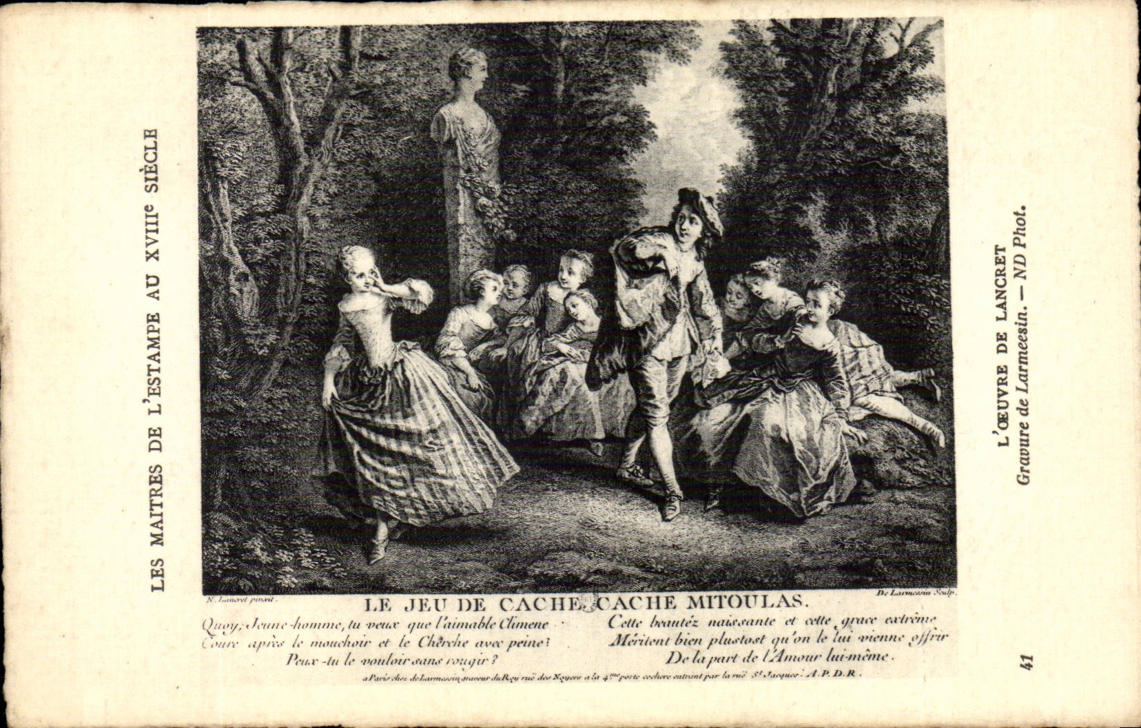 CPA Fantasy the play of mask hides Mitoulas works of lancret Gravure of Larmeesin