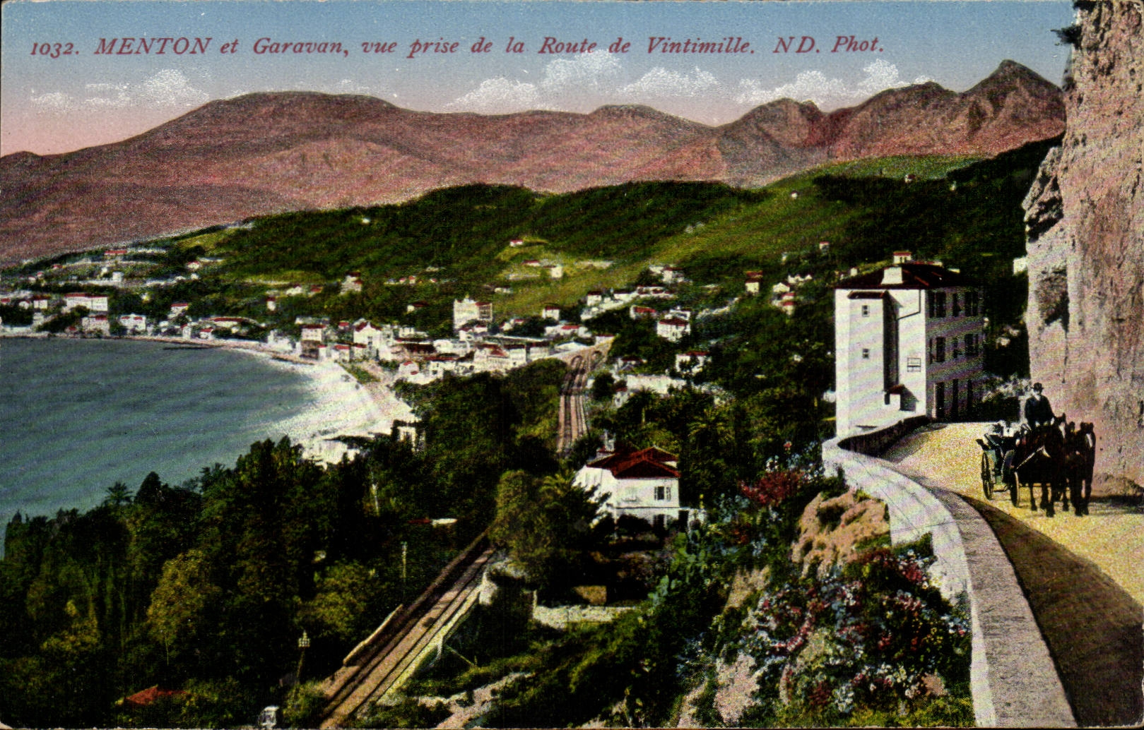 CPA Menton and Garavan seen from D ela road of Vintimille
