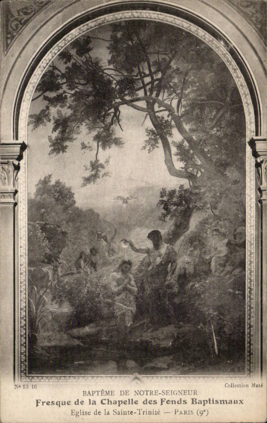 Paris CPA Fresque de la chapelle ds Fonds Baptismaux Bapteme de Notre Seigneur