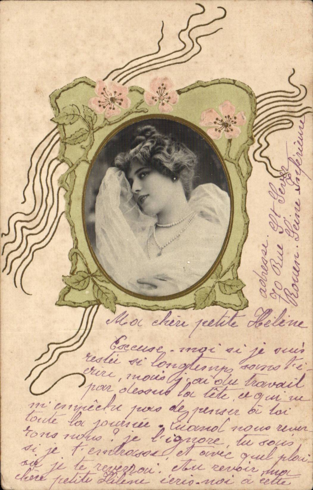 Fantasy - Woman - Beautiful Woman with flowery to border - CPA