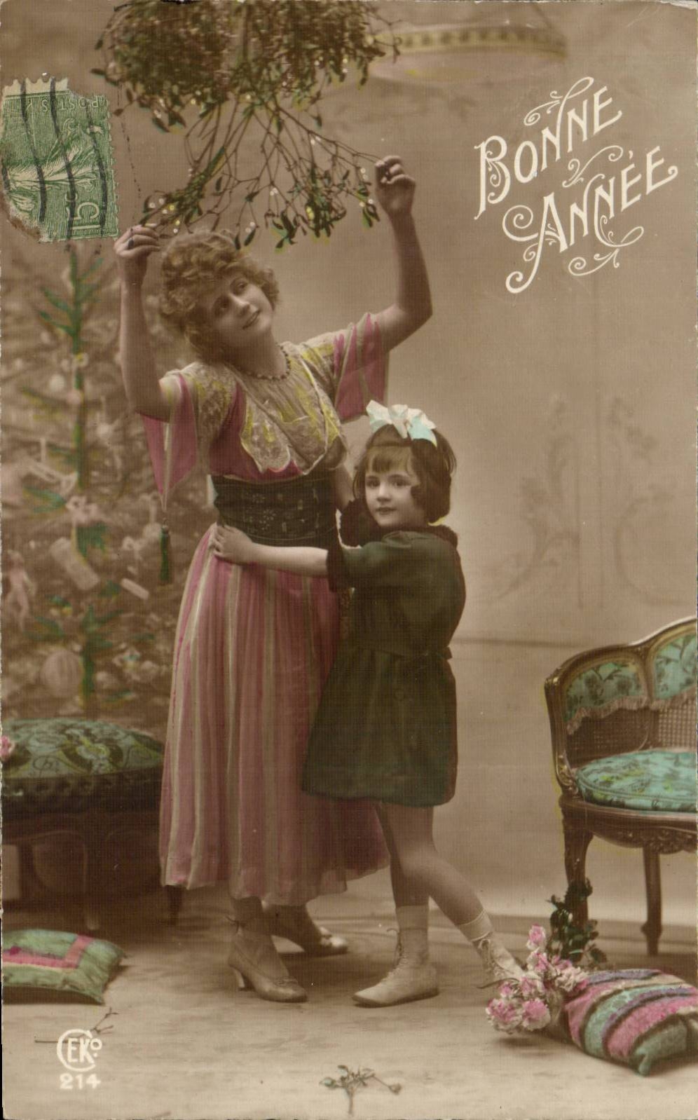 Fantasy - Child - Happy New Year - Mother and child - CPA