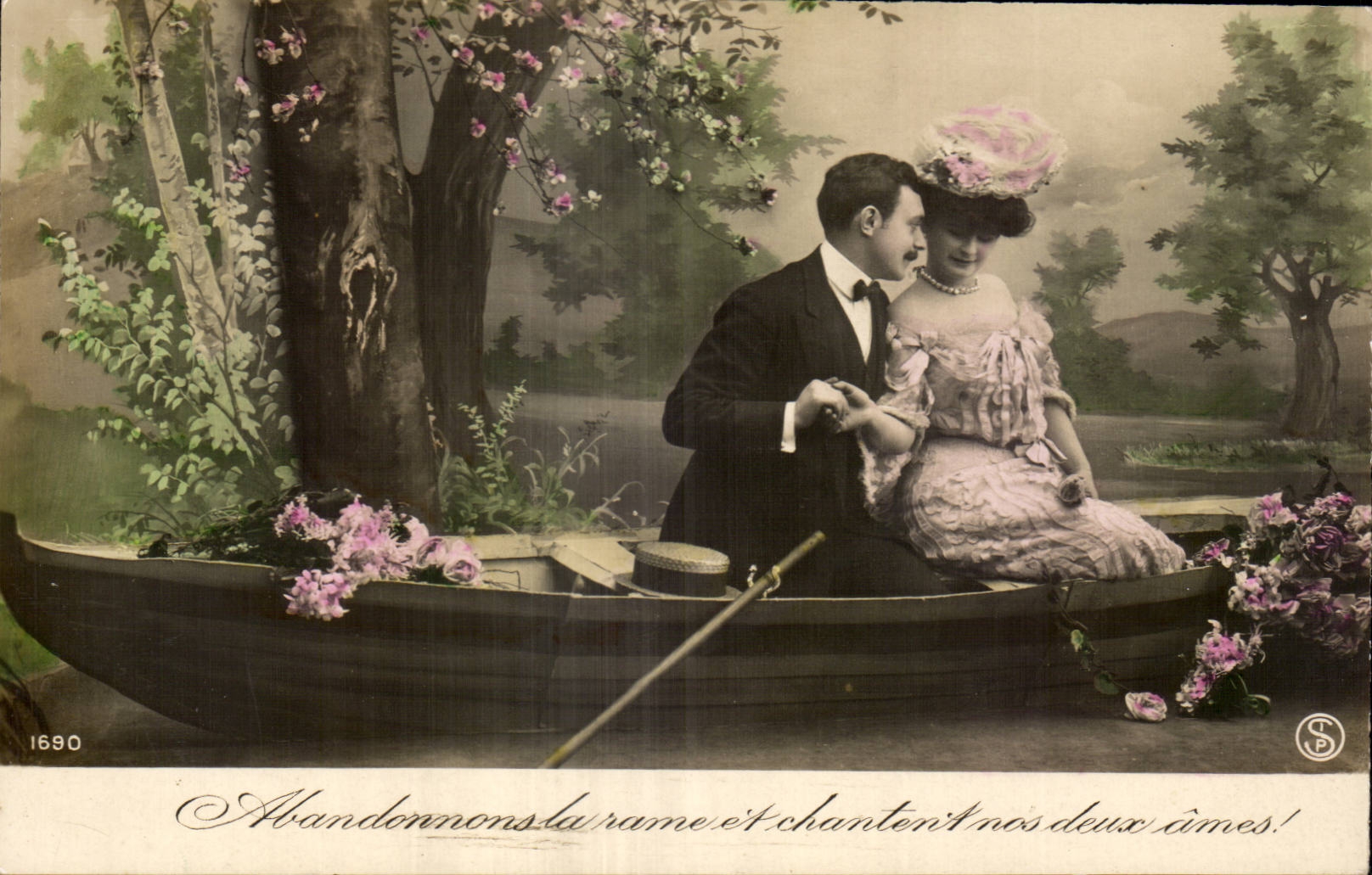 Fantaisie - Couple - floating romantic boat - CPA
