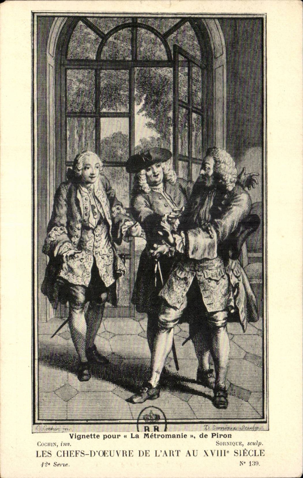 Arts - Tableau - Vignette pour la Metromanie de Piron Les chefs d'oeuvre de l'art au 18eme - CPA 