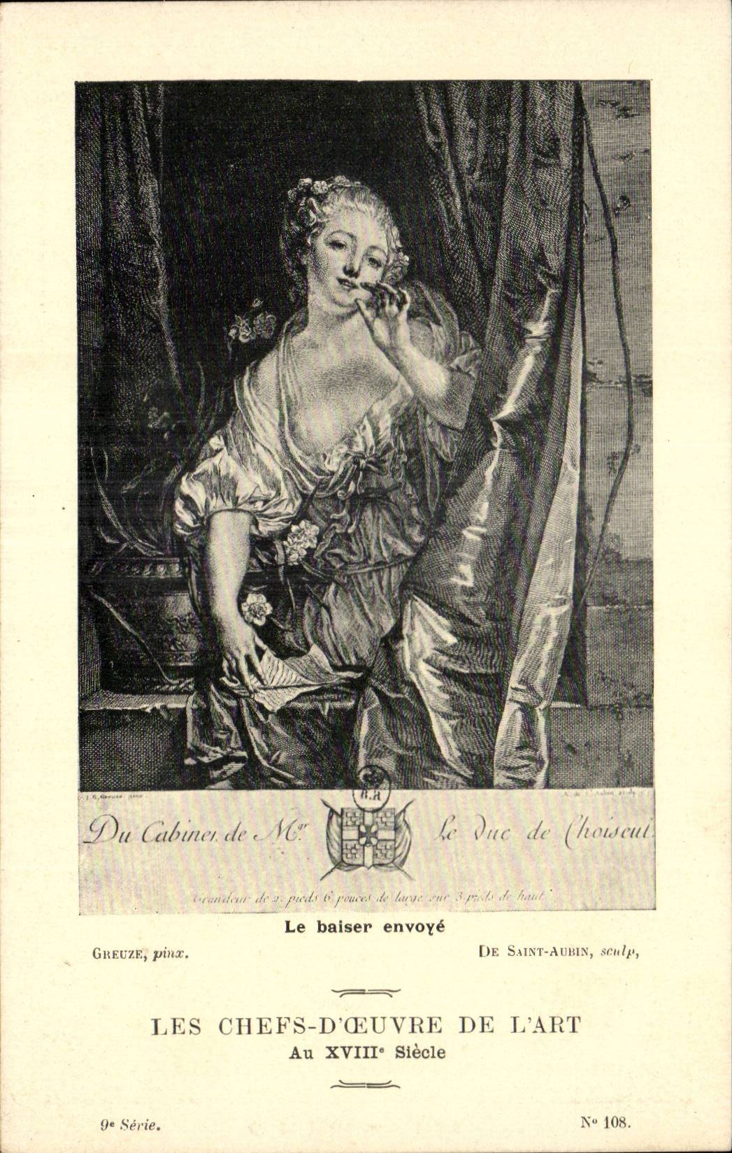 Arts - Tableau - Le baiser envoye - Les Chefs d'Oeuvres de l'Art - CPA 