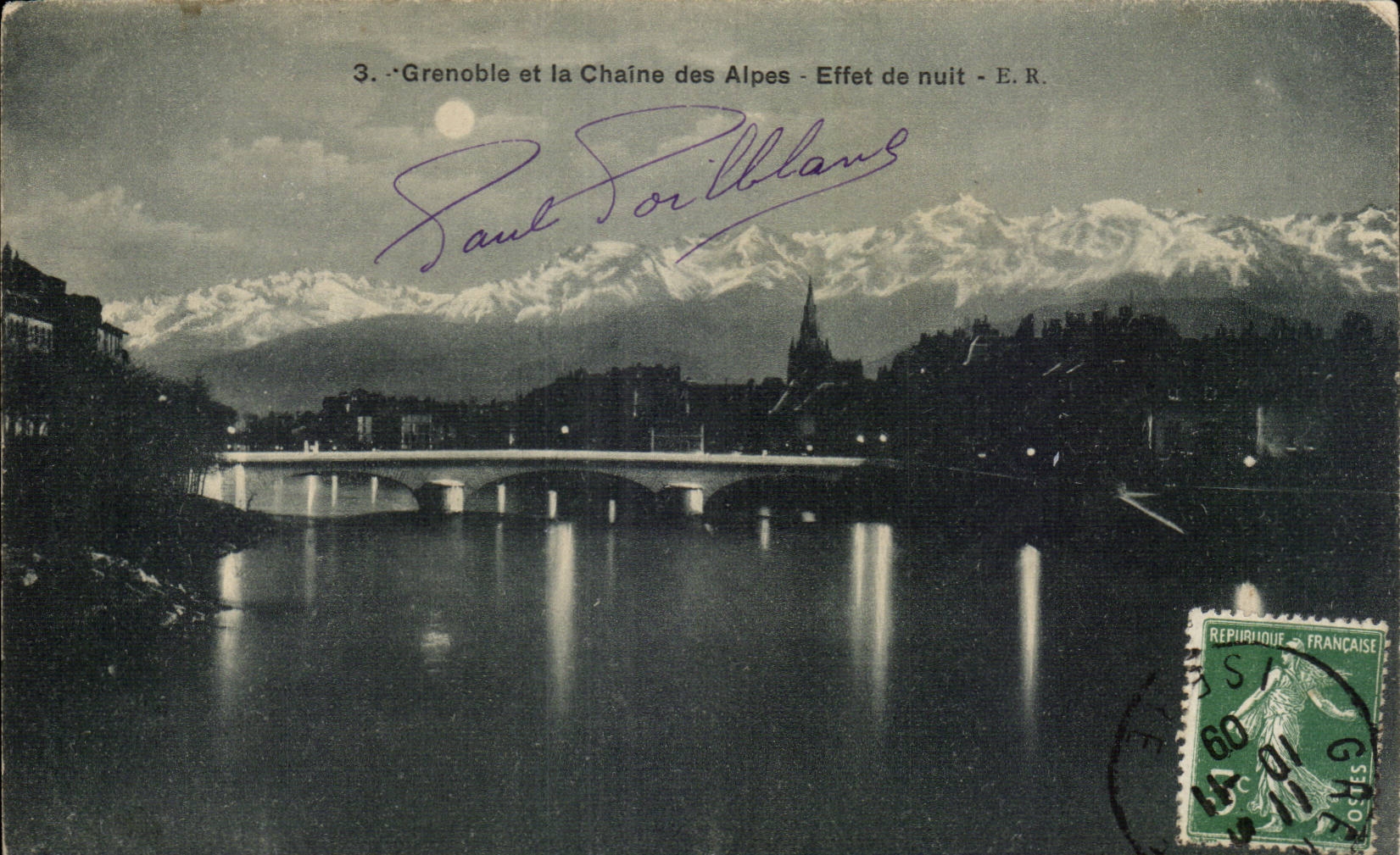 Grenoble - I' Isere and the Alpine range - Night effect - CPA - has ir ¹