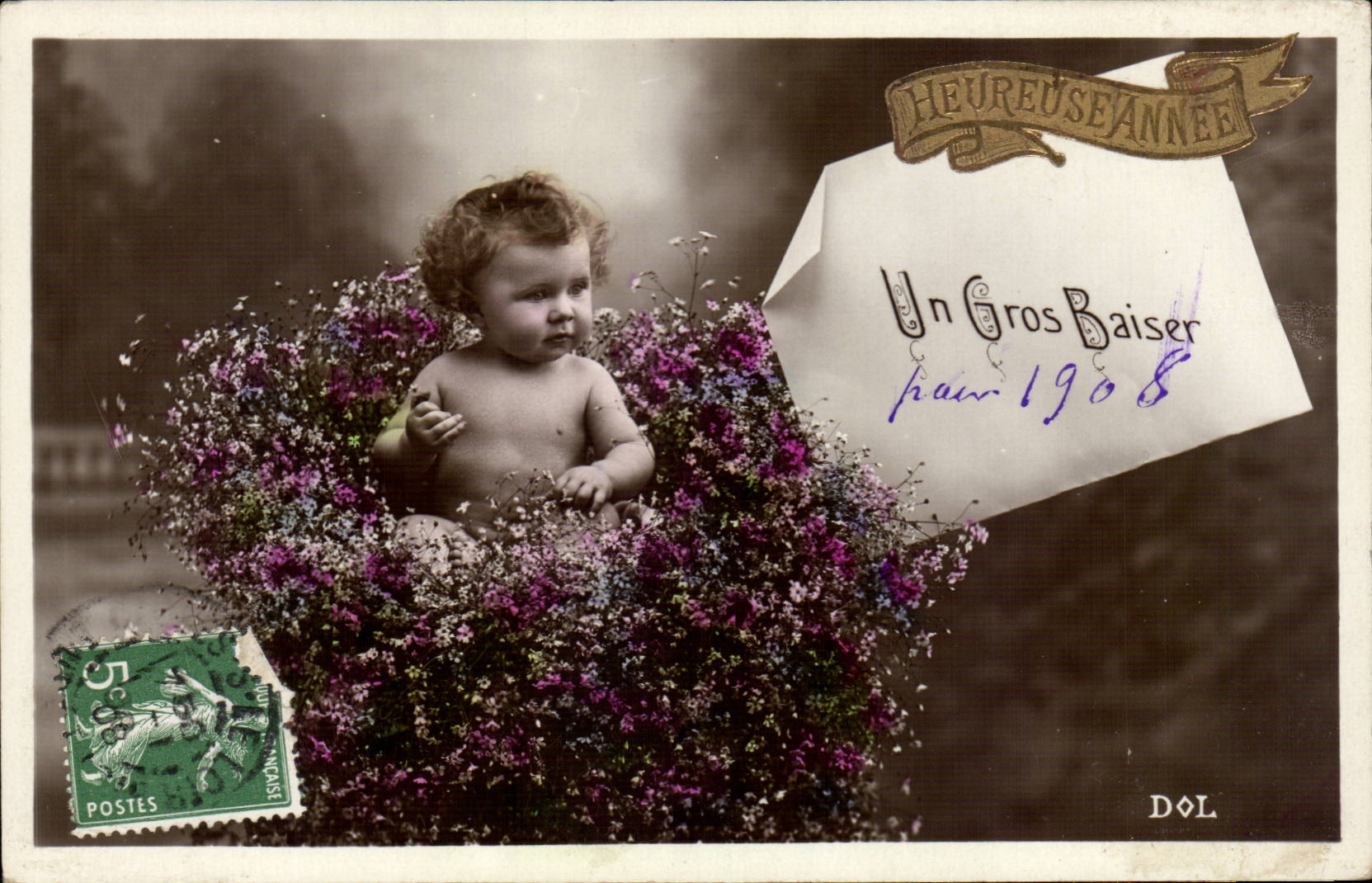 Fantasy - a Large Kiss - Baby - Baby - 1908 CPA