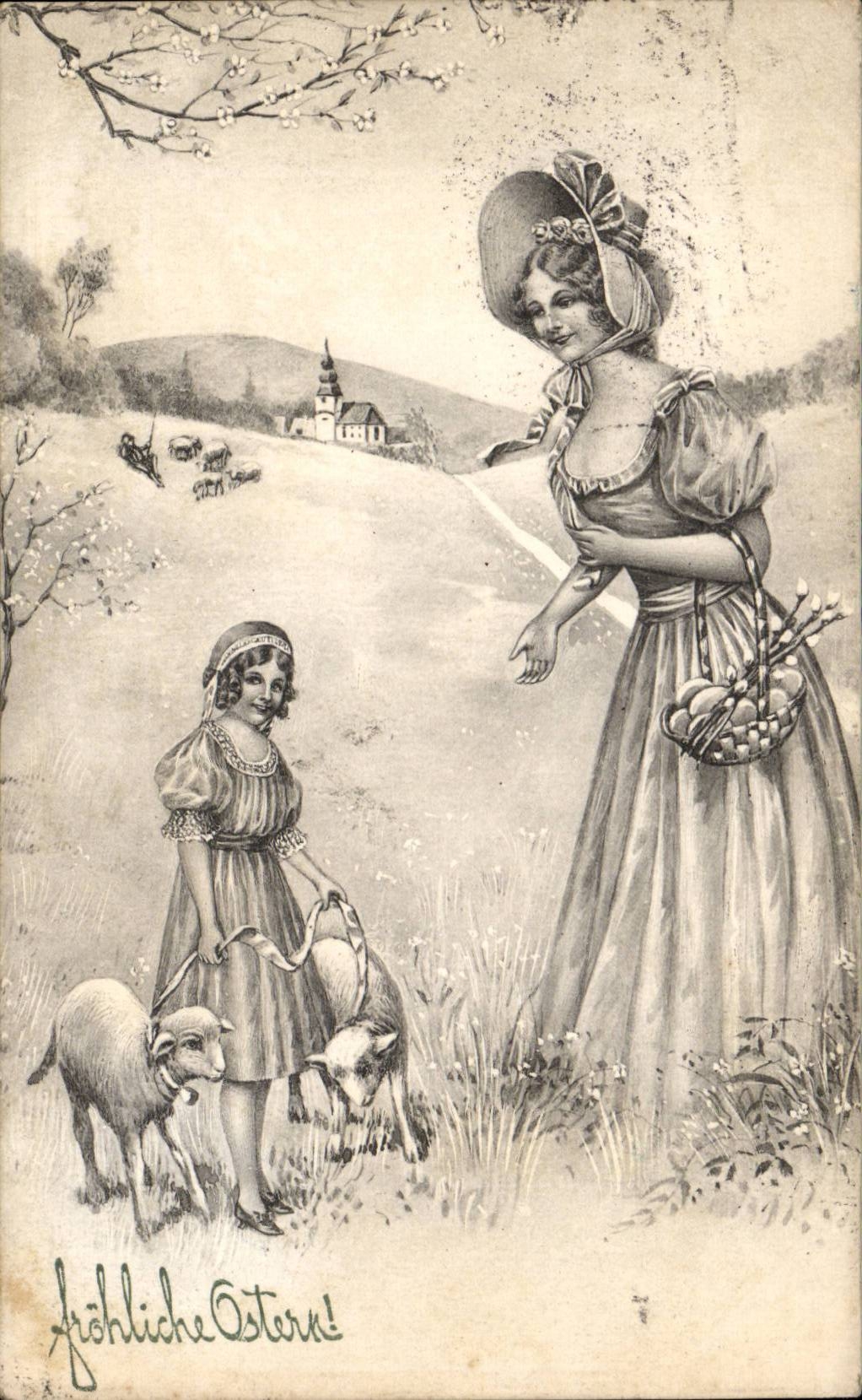 Fantasy - Woman and Child - Beautiful Illustration - CPA