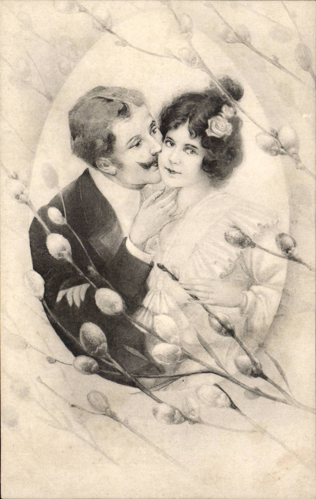 Fantaisie - Couple - Illustration - Sweet Kiss - CPA 