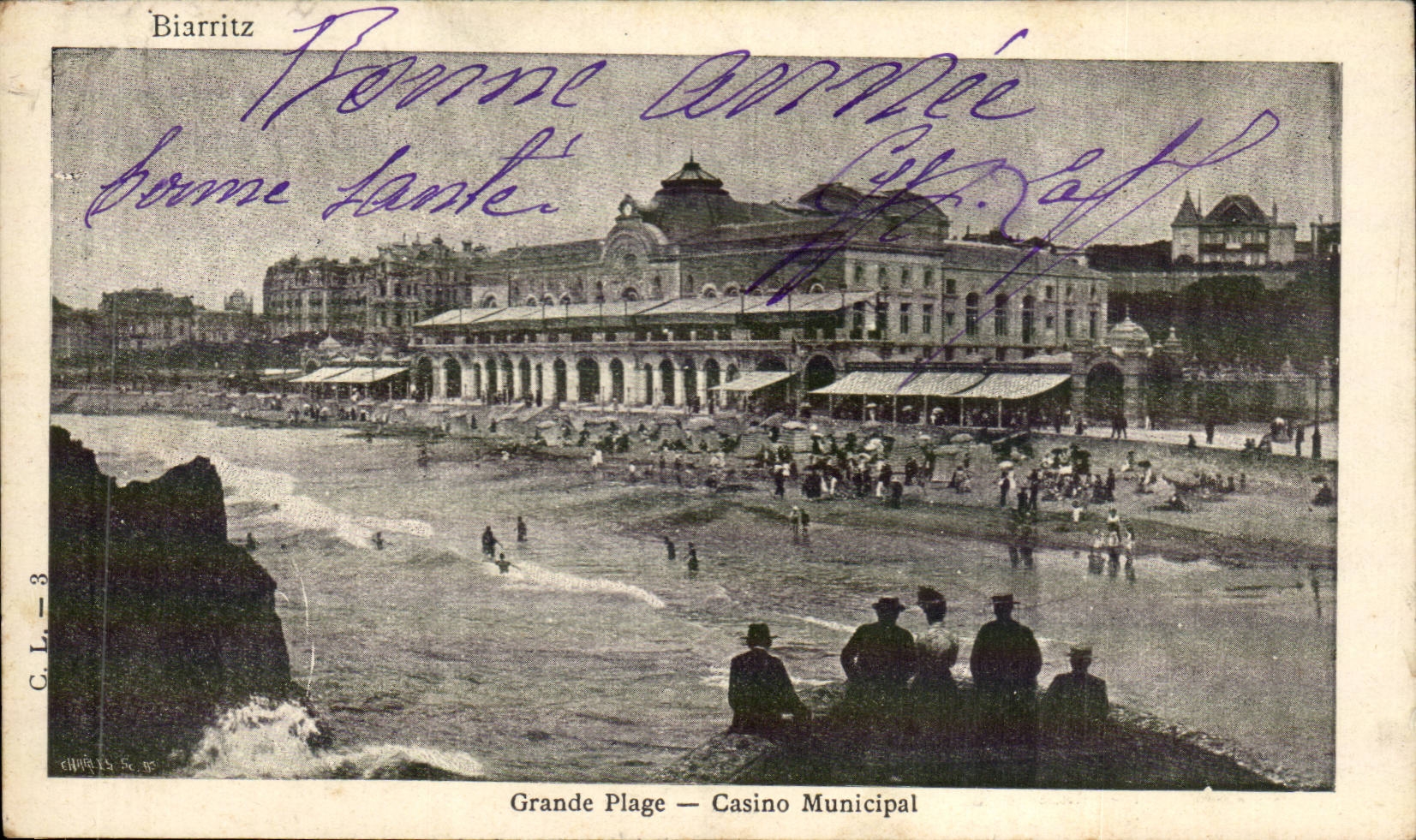 Biarritz - Illustration - Grande Plage - Casino Municipal - CPA