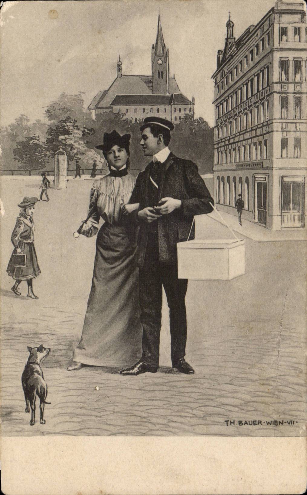 CPA Fantasy Woman and couple Bauer Wien