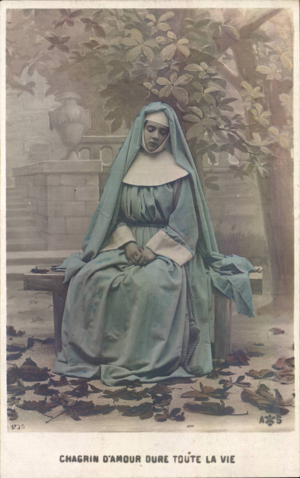 CPA Fantasy Religious Woman Sorrow of mour