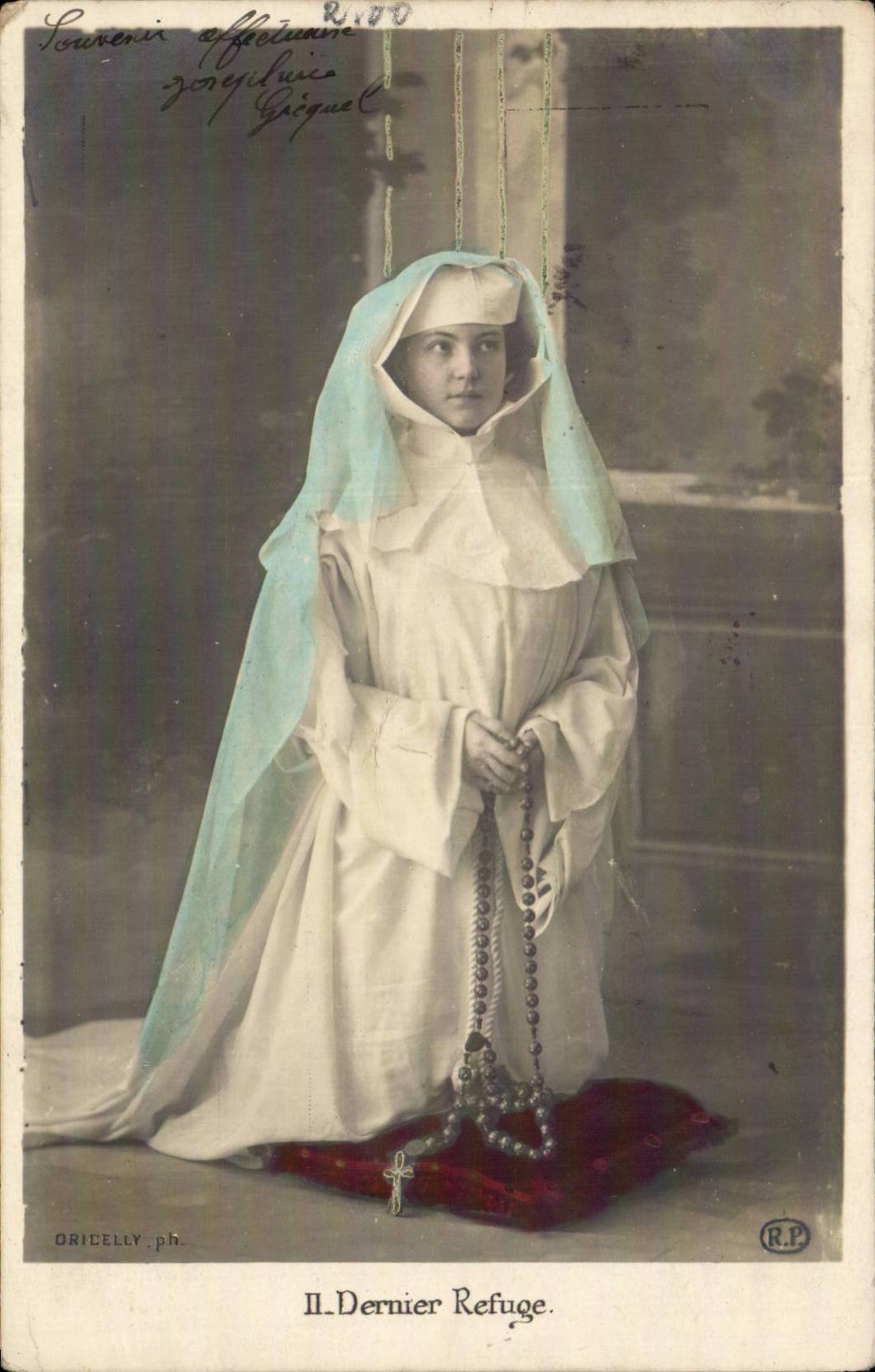 CPA Fantasy Religious Woman Last refuge