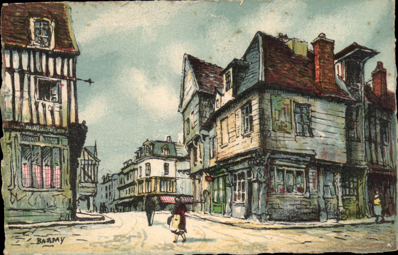 CPA Louviers Old women houses Street of Neubourg
