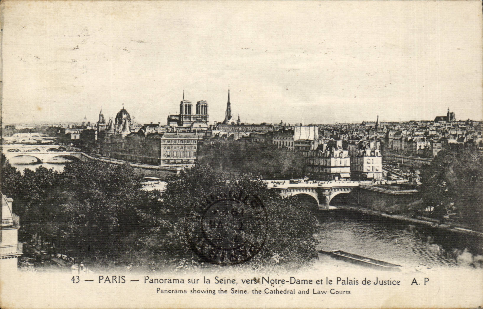 Paris CPA Panorama sur la Seine vers Notre Dame et le palais de justice