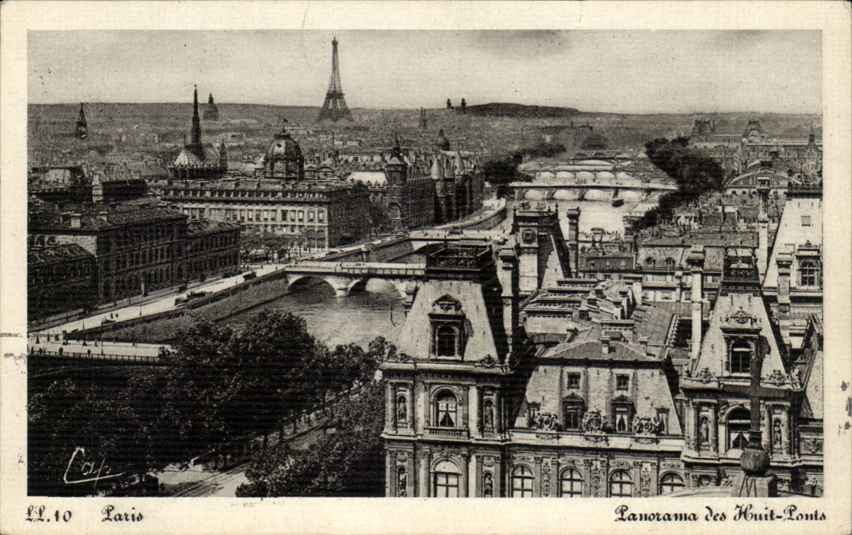 Paris CPA Panorama des huit ponts (Tour Eiffel)