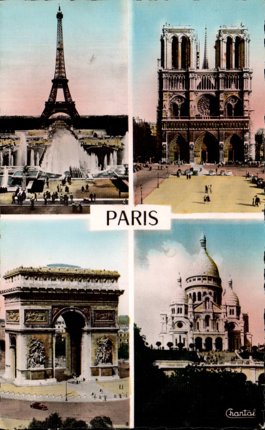 Paris MODERN CARD Eiffel Tower Montmartre SAcr eCoor Our Lady Arc de Triomphe