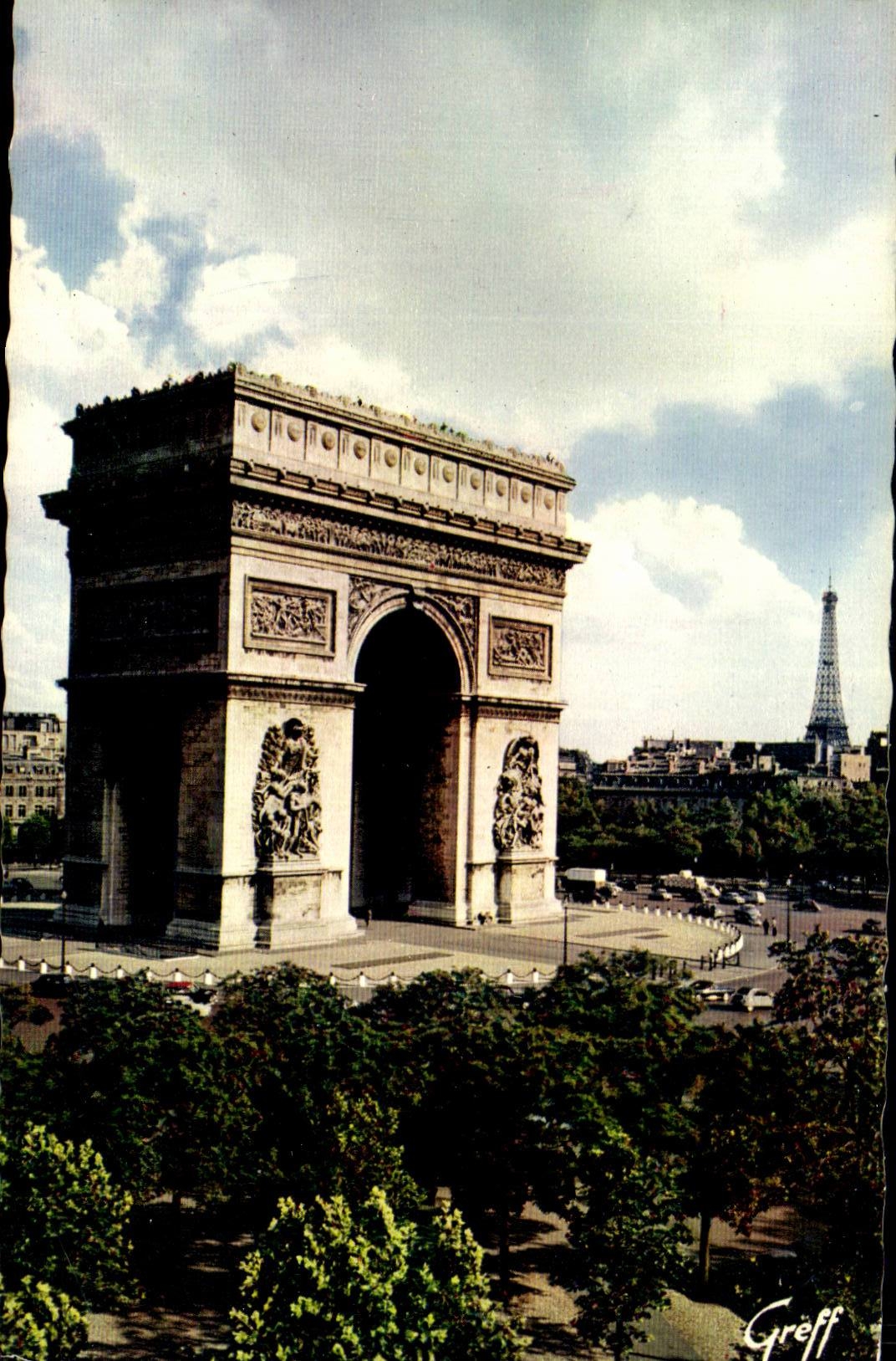 Paris MODERN CARD Arc de Triomphe and the Eiffel Tower