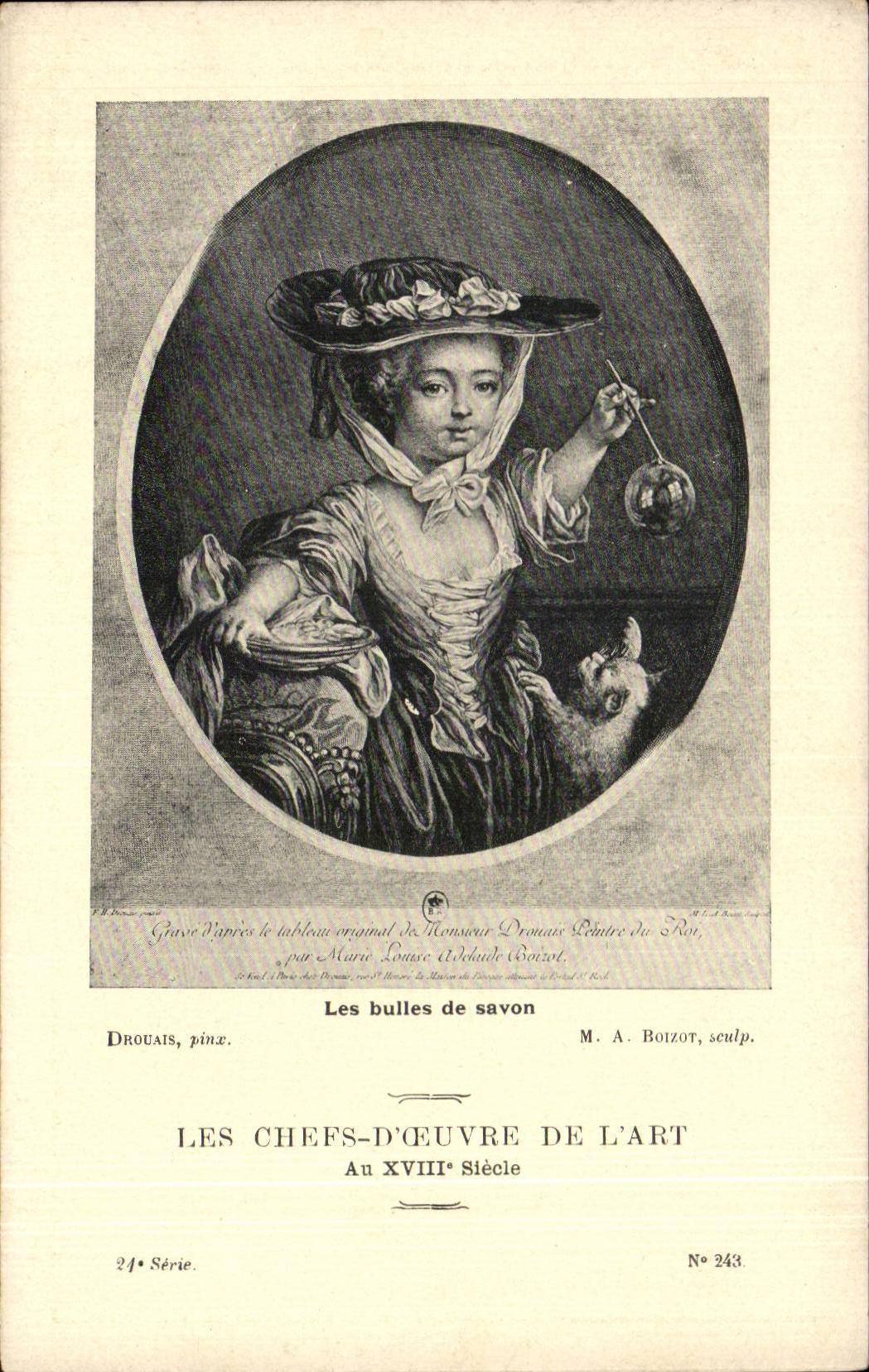 CPA Les chefs d'oeuvre de l'art Les bulles de savon Drouais Boizot Chat cat