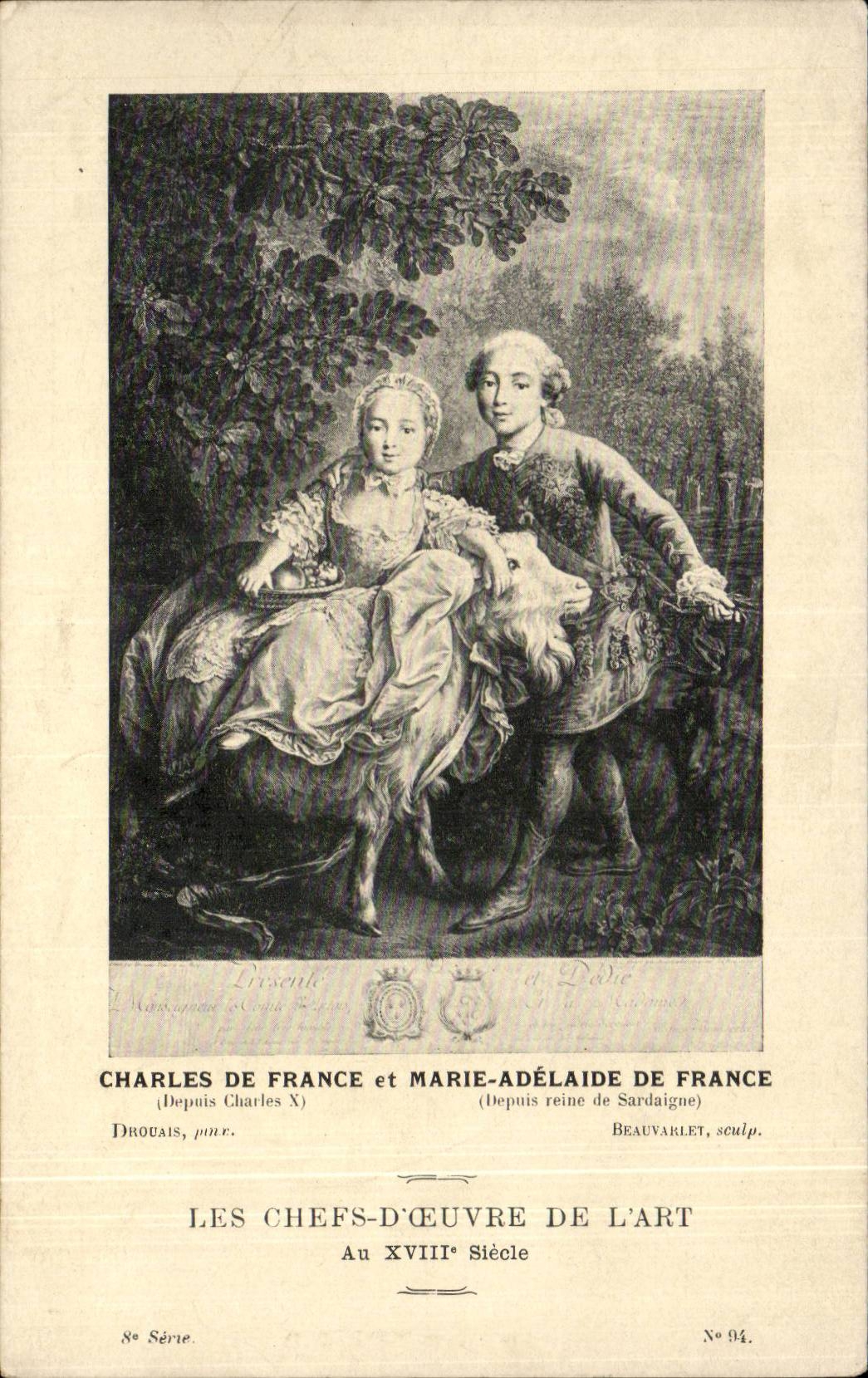 CPA Les chefs d'oeuvre de l'art Charles de France et Marie adelaide de France Drouais Beauvarlet