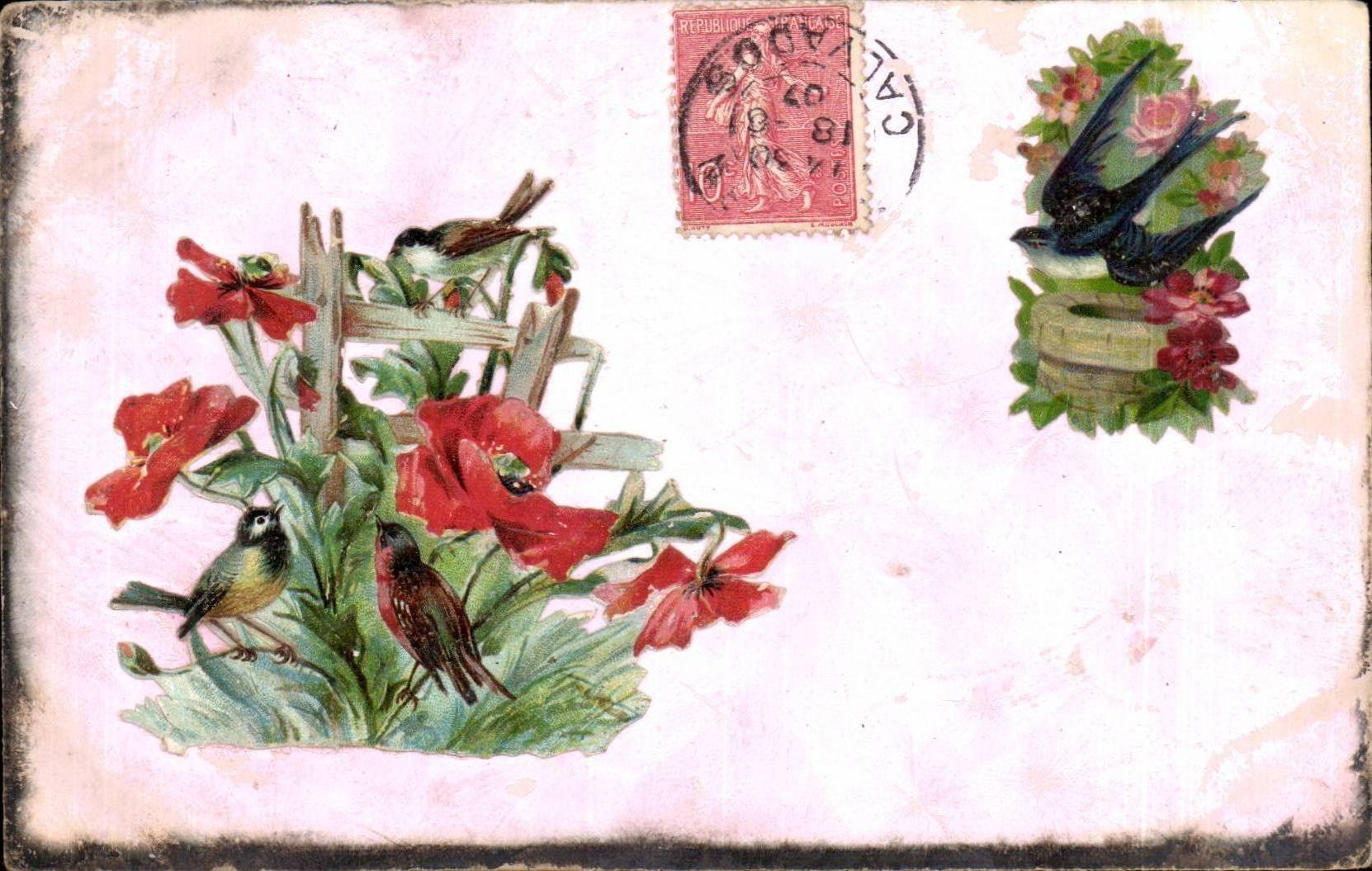 CPA Fantasy Birds Decoration in relief