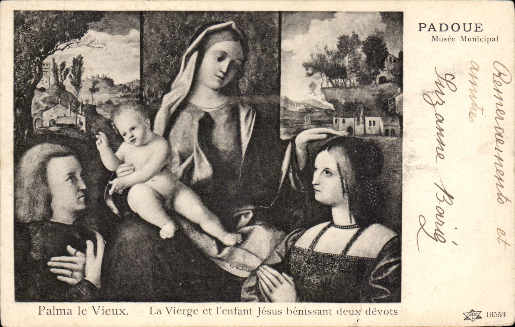 CPA Italie Italie Padoue Musee municipal Palma le vieux La vierge et l'enfant Jesus benissant deux dvots