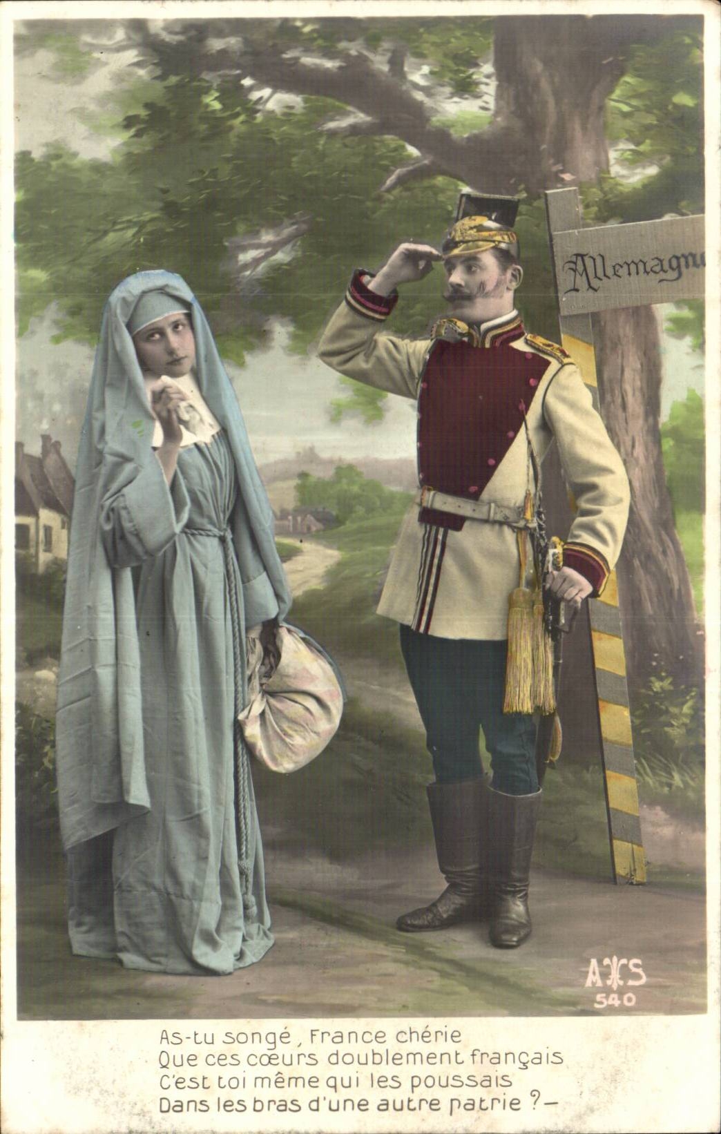 CPA Fantasy Religious Woman Soldier Uniform Militaria Germany