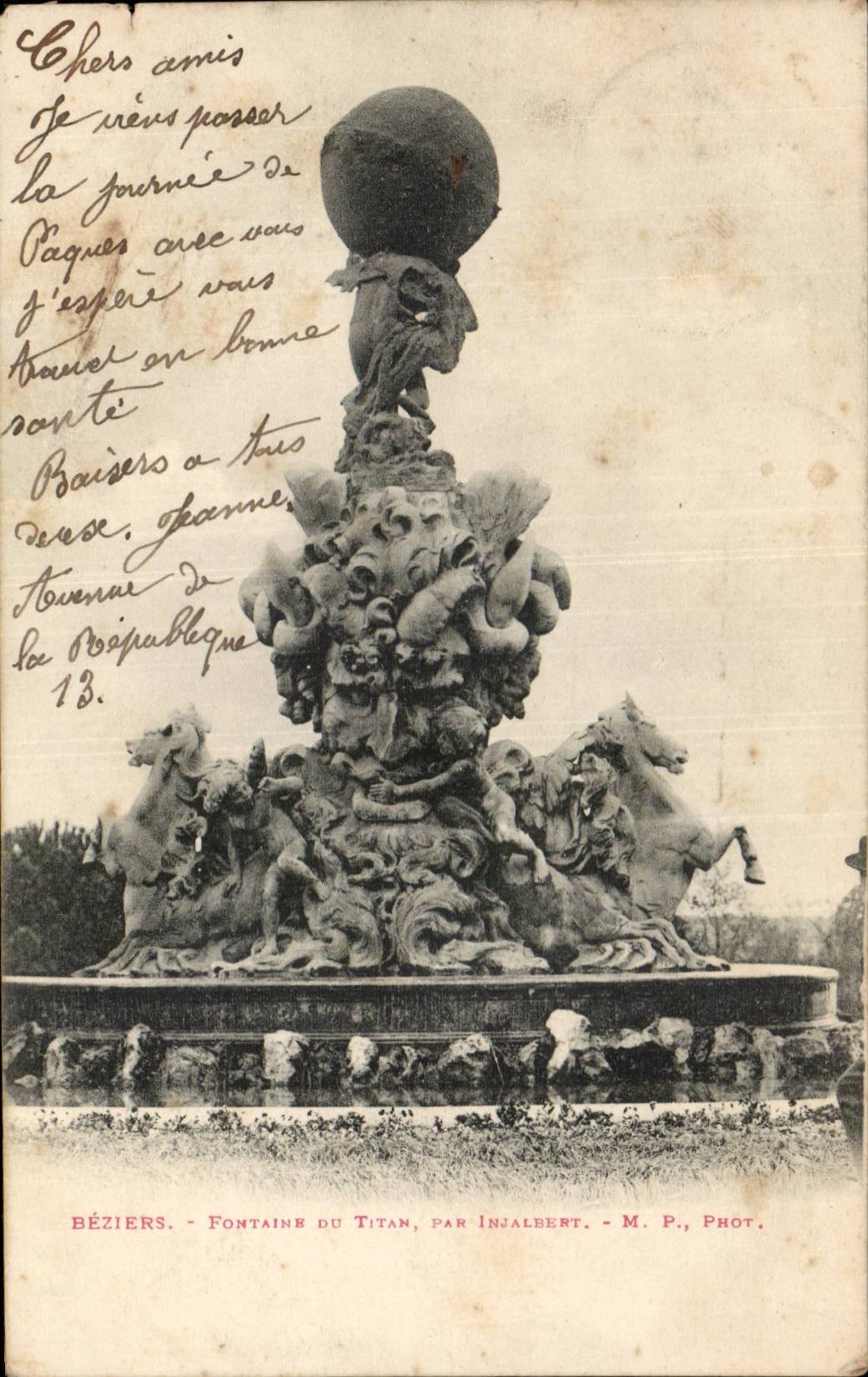CPA Beziers Fountain of Titan by Injalbert