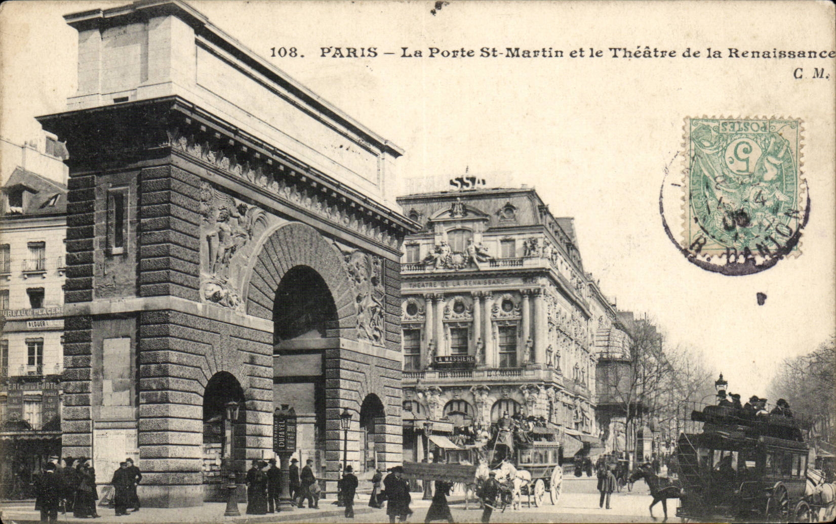 Paris CPA the door Saint Martin and the theater of Renaissance