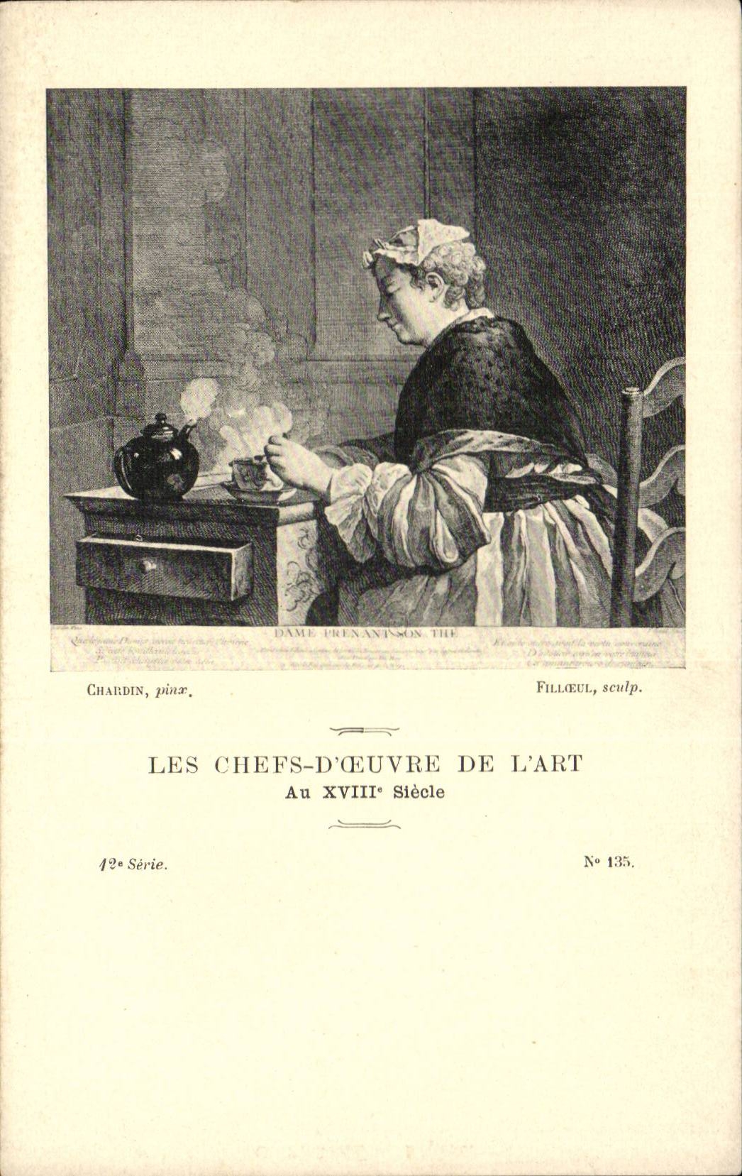 CPA Les chefs d'oeuvre de l'art Dame prenant le the Chardin Filloeul