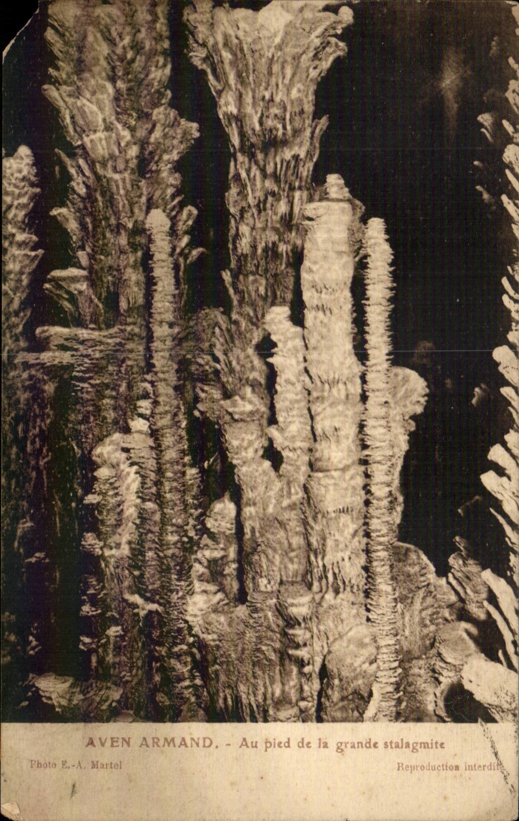 Swallow-hole Armand CPA With the foot of the large stalagmite