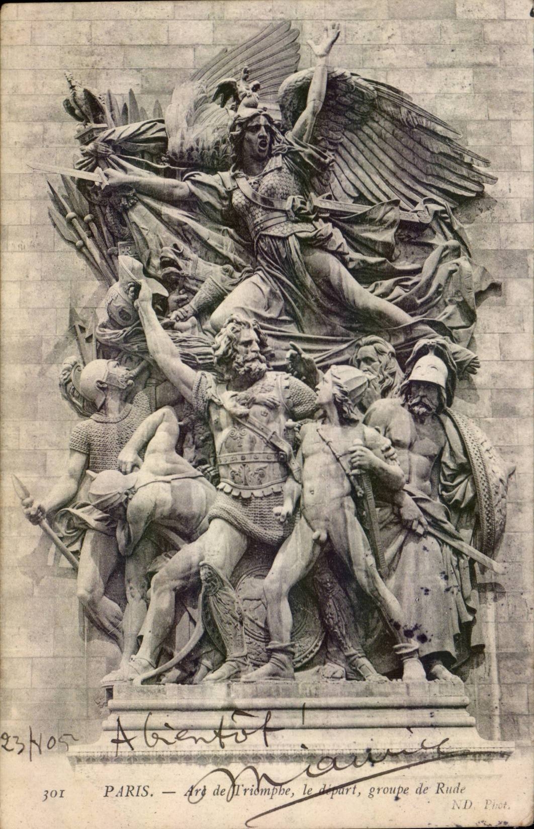 Paris CPA Arc de Triomphe the departure groups the Hard one