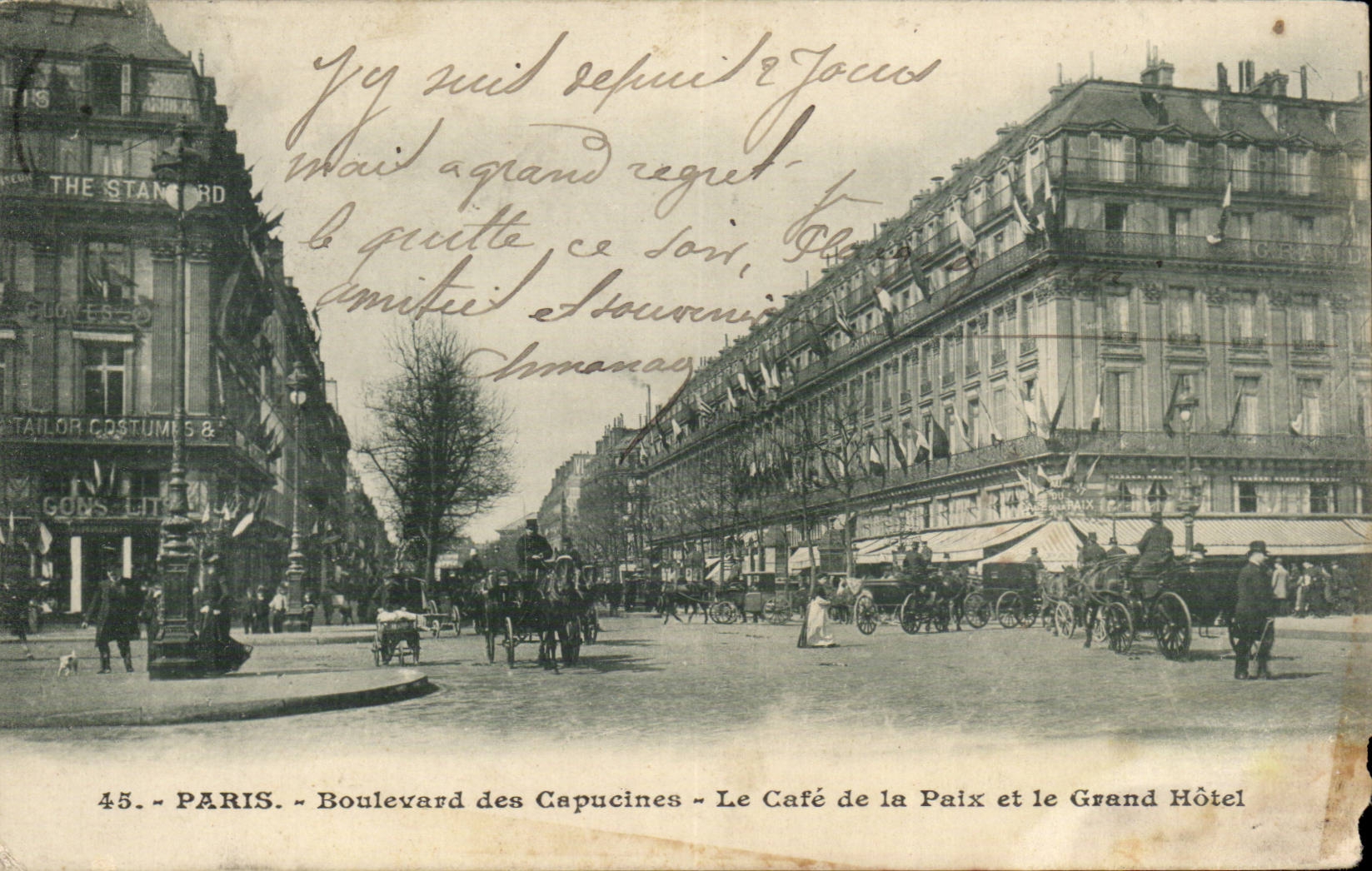 Paris CPA Boulevard des CApucines Le cafe de la Paix et le grand hotel