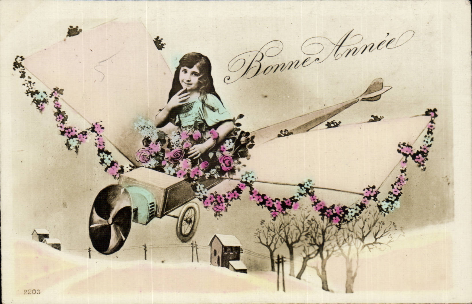 CPA Fantasy Child Happy New Year Plane