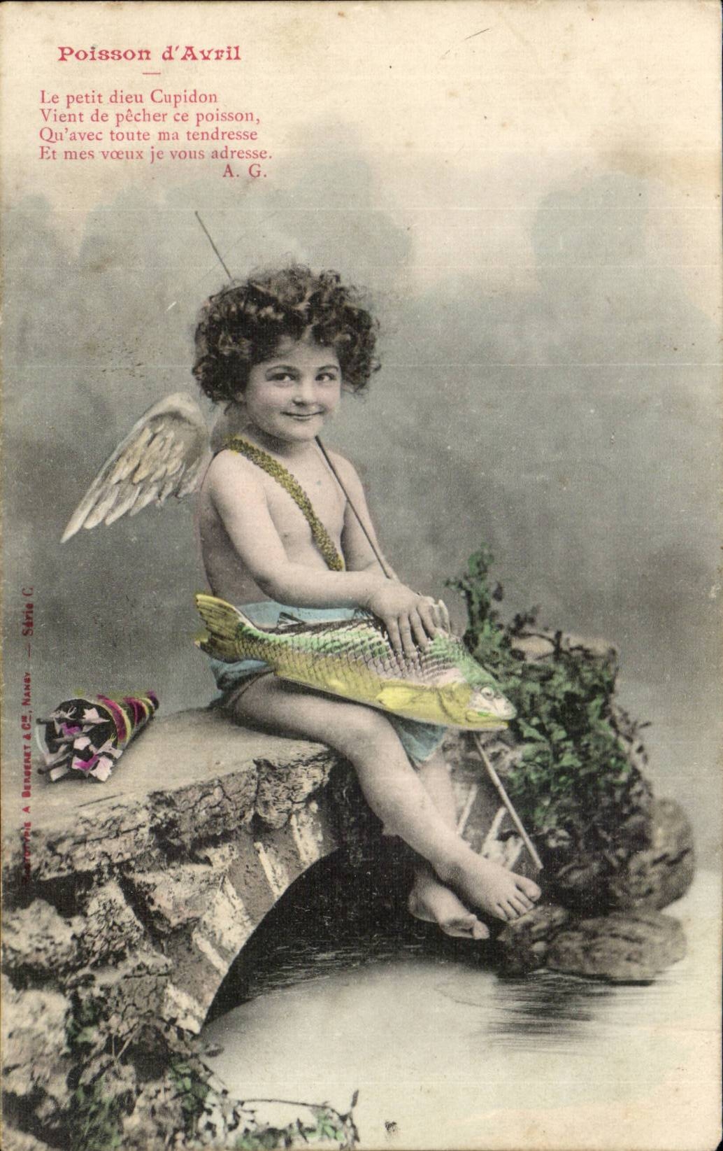 CPA Fantasy Child Poisson d' Avril Easter Angel Angel