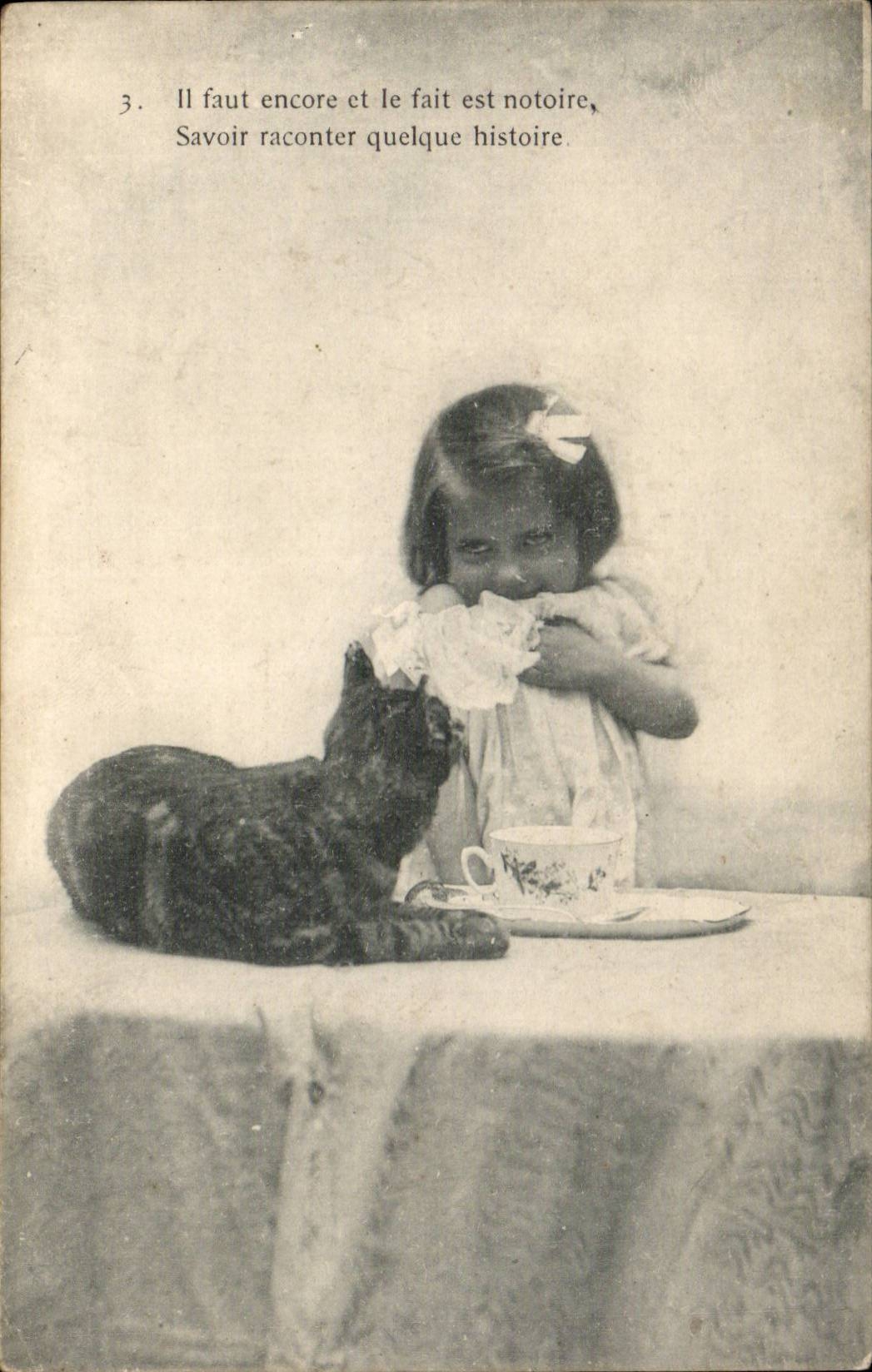 Fantasy - Child and Cat - Child and cat CPA