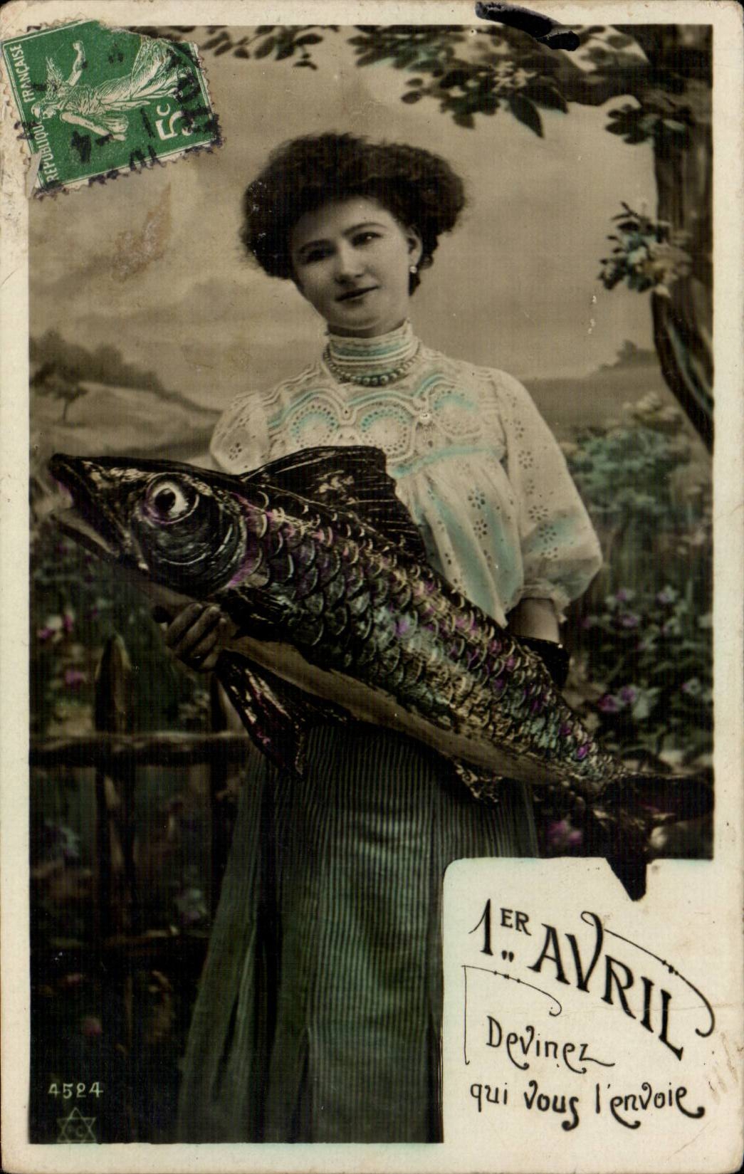 imagination - Woman - Poisson d' Avril - Fish - April CPA