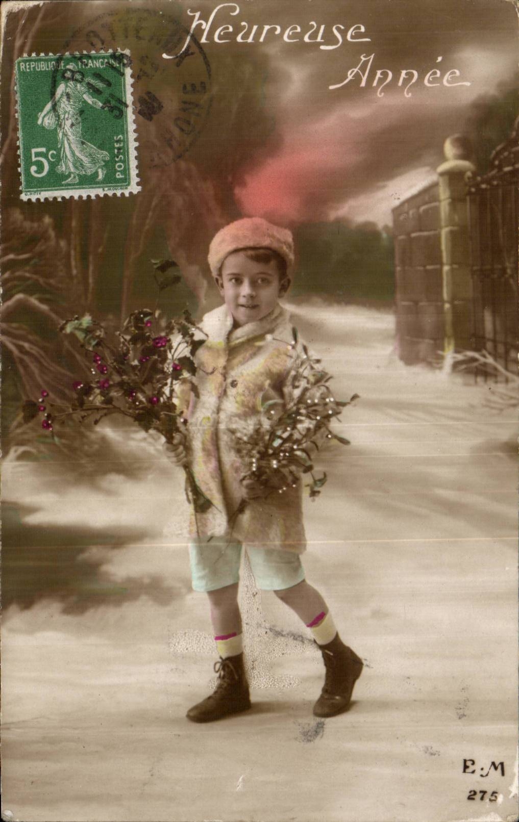 Fantasy - Child - Happy Year - Little Servant boy - houx - holly - CPA