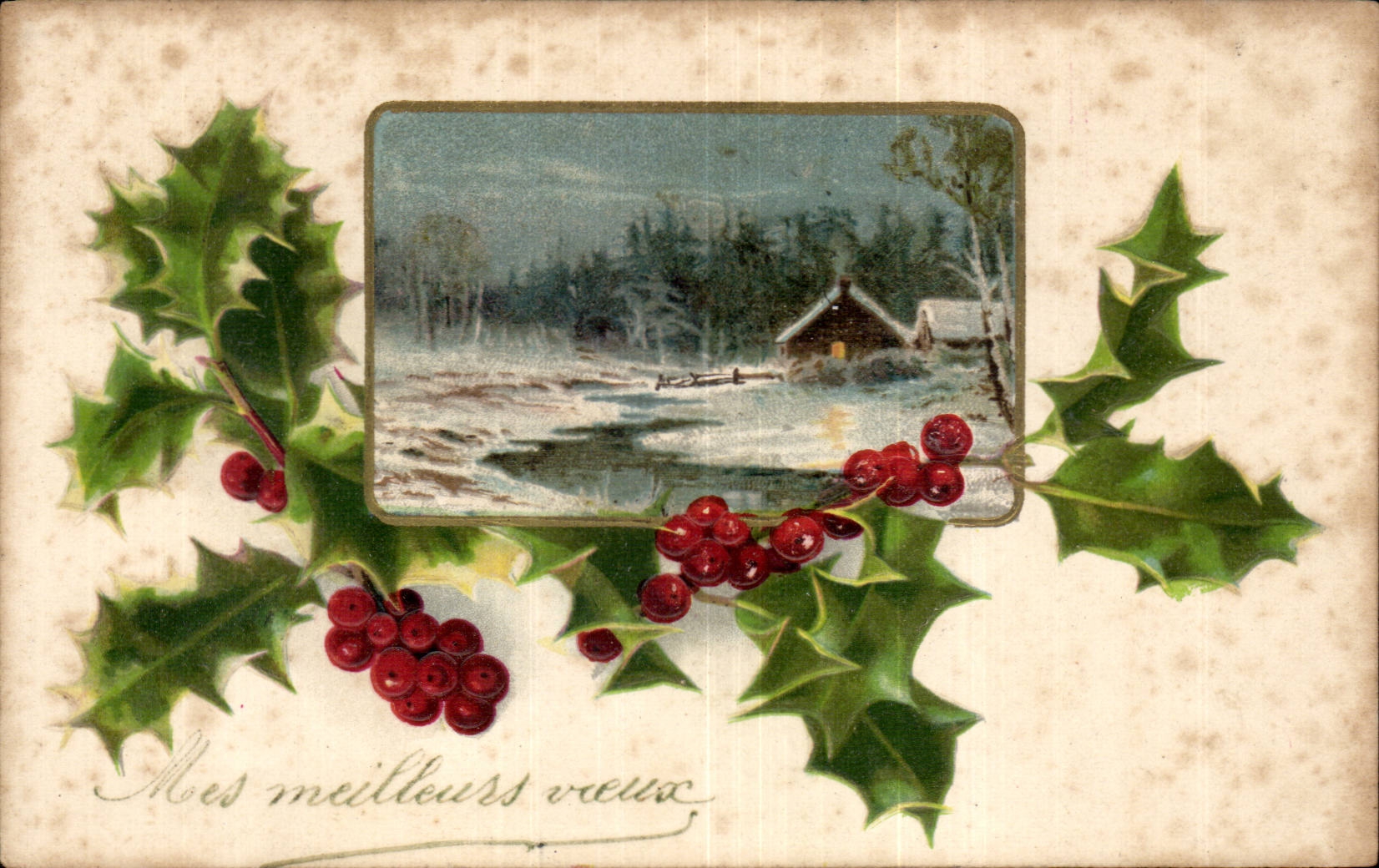 Festivals - My Meillures Wishes - houx - holly - CPA